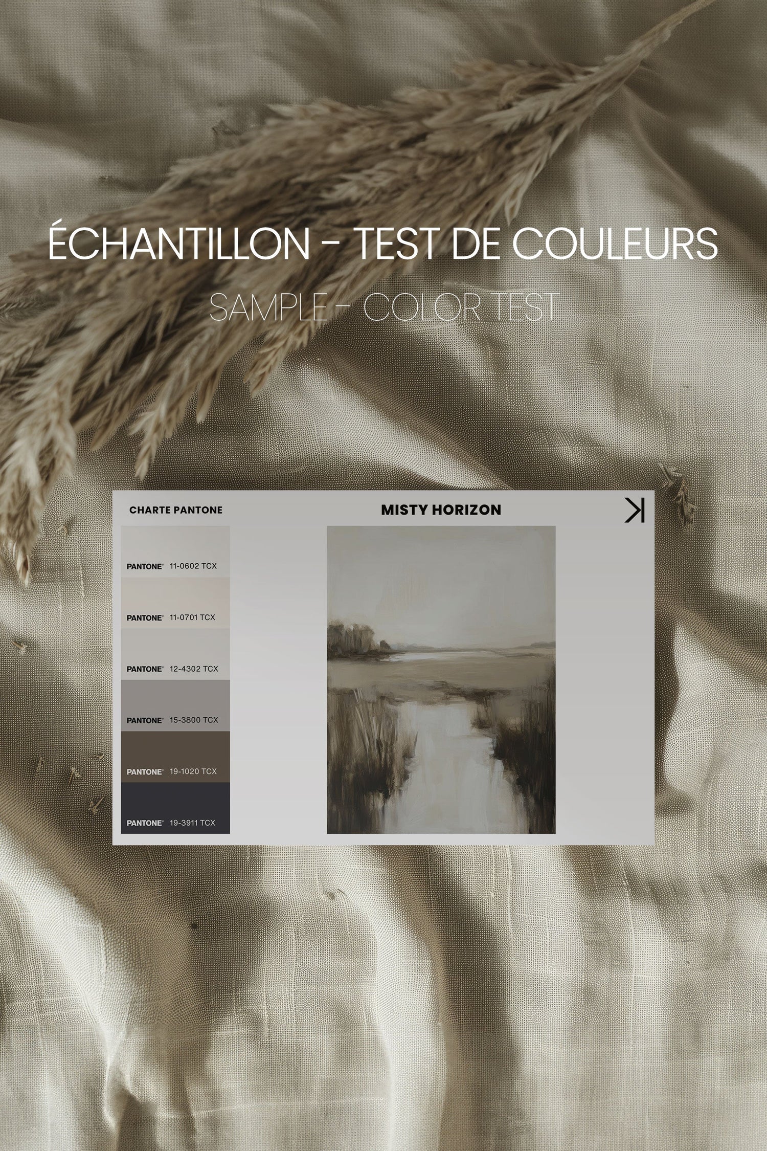 OLEKA CANVAS - MISTY HORIZON, Oeuvre sur toile étirée, encadré Brun Chêne