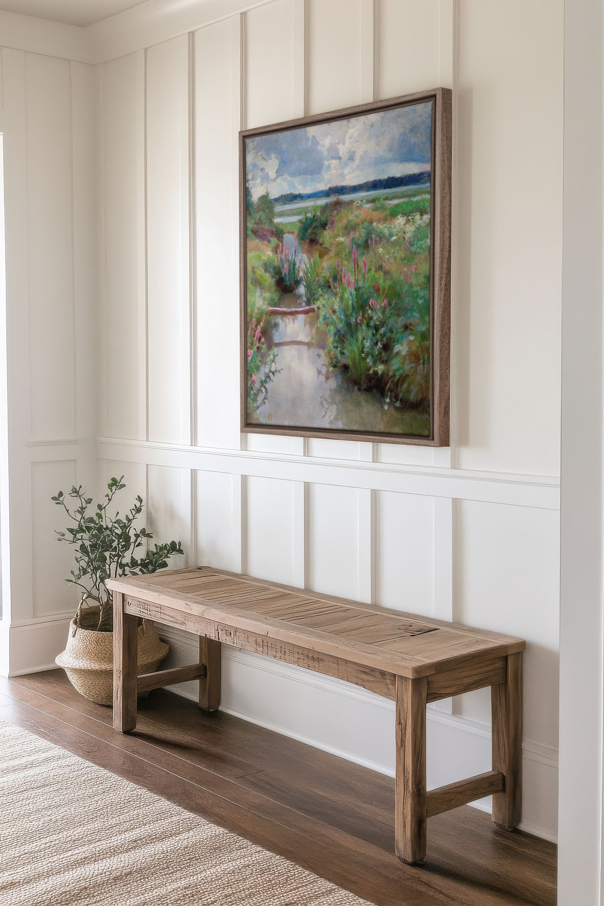 OLEKA CANVAS - DOUCE RIVIÈRE, Oeuvre sur toile étirée, encadré Brun Chêne