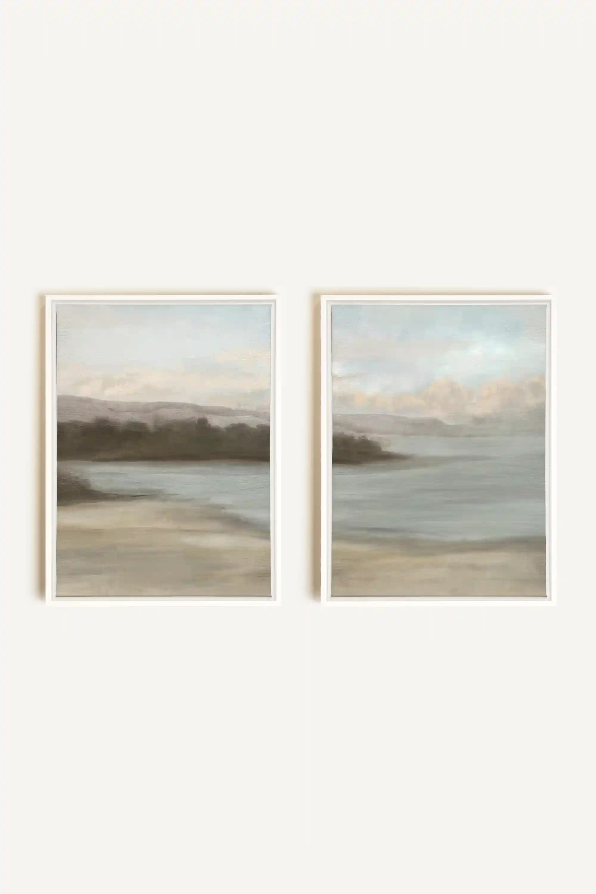 DUO VOILE DE RIVAGE, 2 Oeuvres sur toile étirée, encadré Blanc
