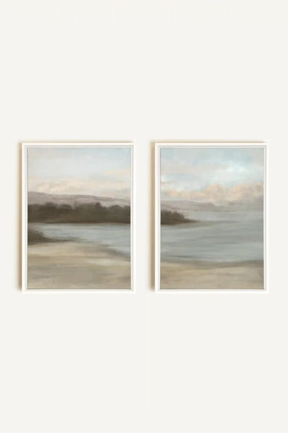 DUO VOILE DE RIVAGE, 2 Oeuvres sur toile étirée, encadré Blanc