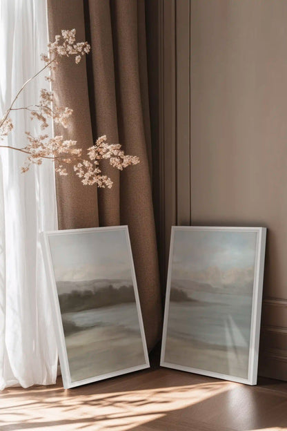 DUO VOILE DE RIVAGE, 2 Oeuvres sur toile étirée, encadré Blanc