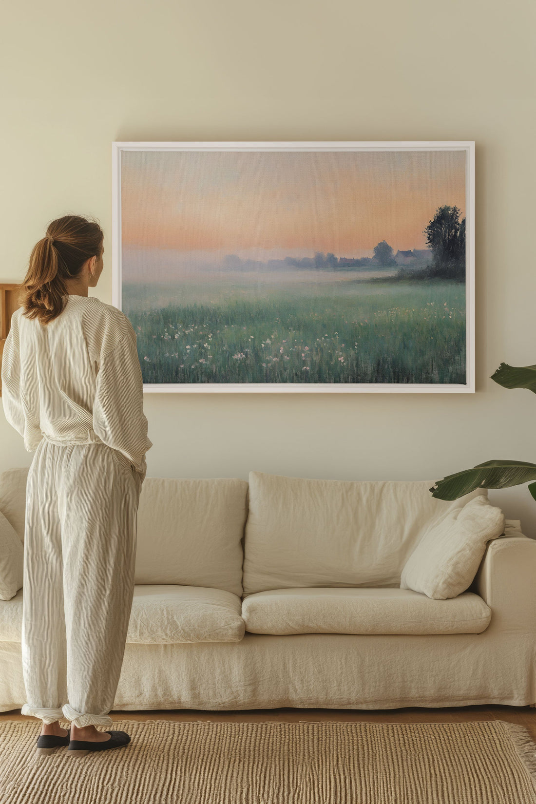 OLEKA CANVAS - LUEUR DU MATIN, Oeuvre sur toile étirée, encadré Blanc