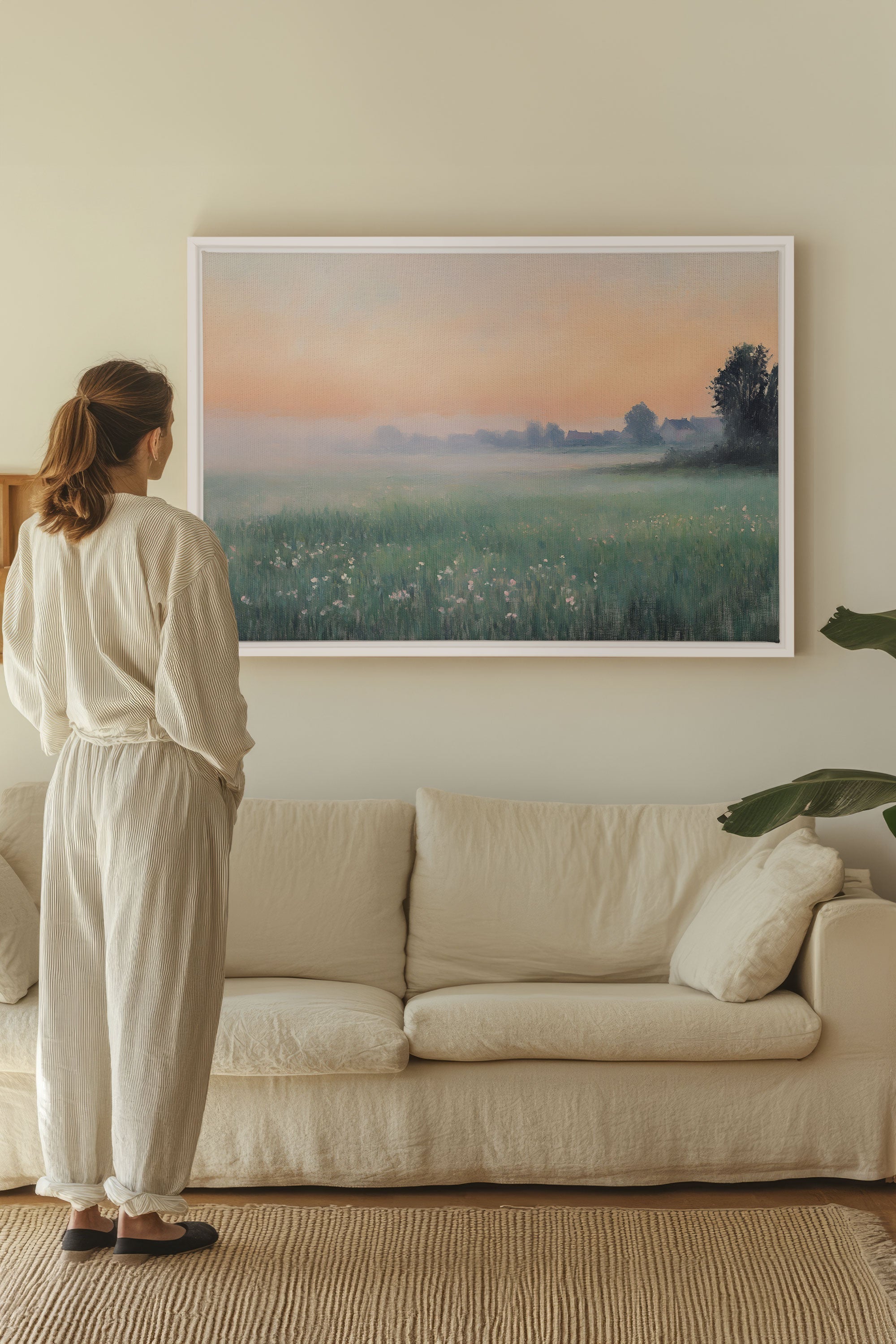 OLEKA CANVAS - LUEUR DU MATIN, Oeuvre sur toile étirée, encadré Blanc