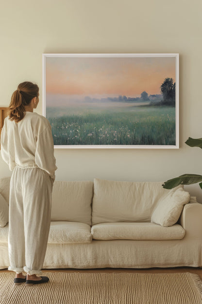 OLEKA CANVAS - LUEUR DU MATIN, Oeuvre sur toile étirée, encadré Blanc