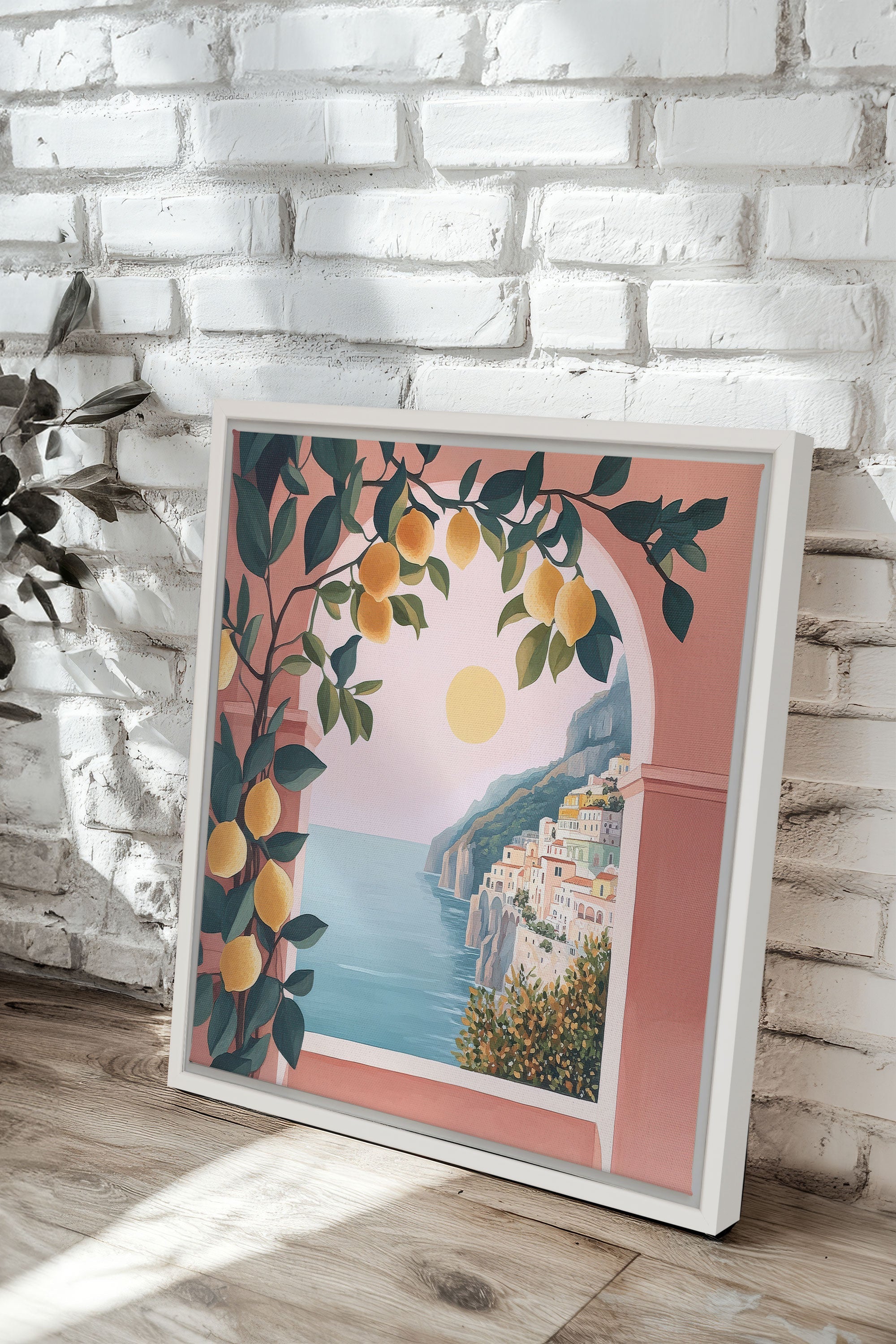 OLEKA CANVAS - LIMONADE ROSE, Oeuvre sur toile étirée, encadré Blanc