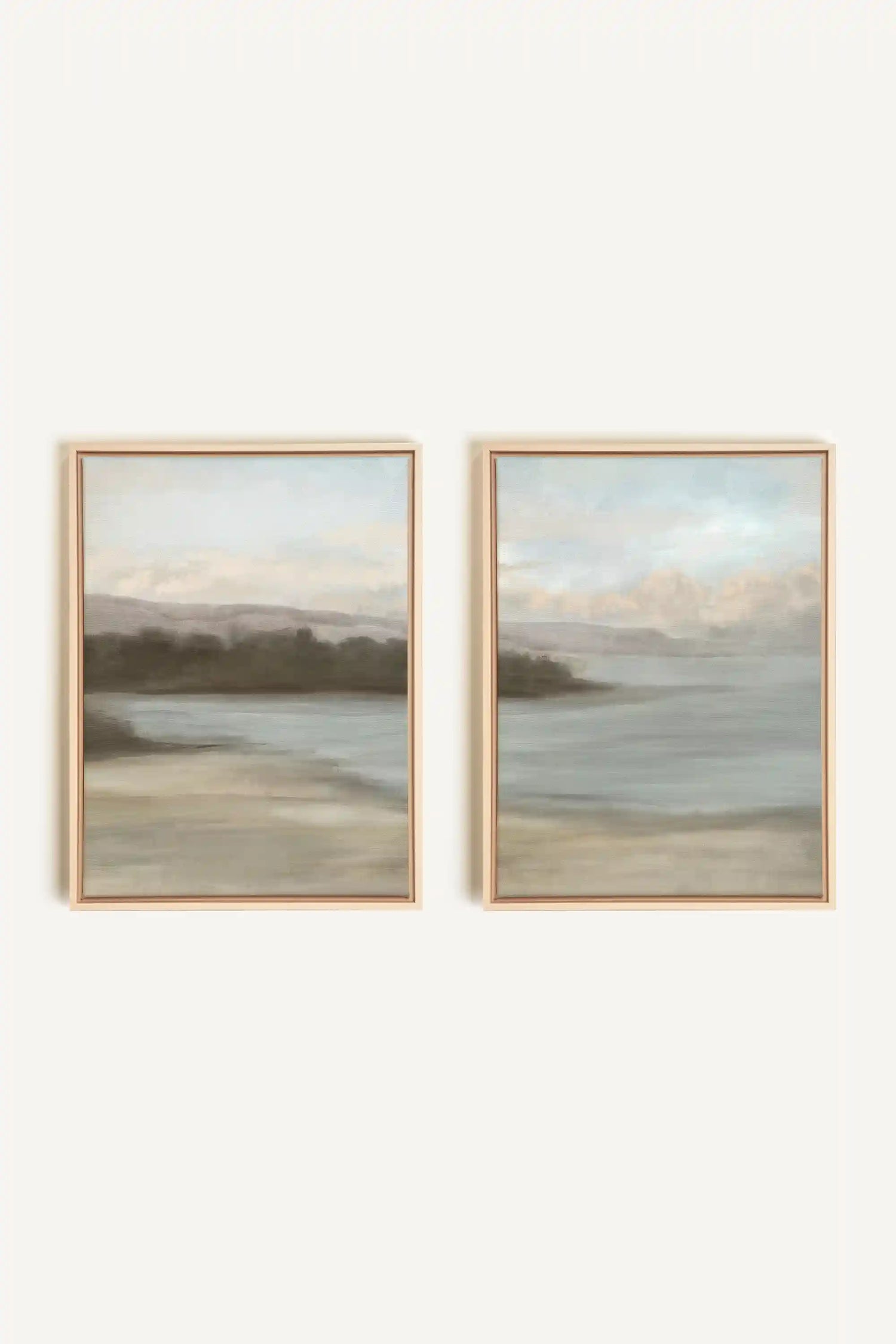 DUO VOILE DE RIVAGE, 2 Oeuvres sur toile étirée, encadré Naturel Clair