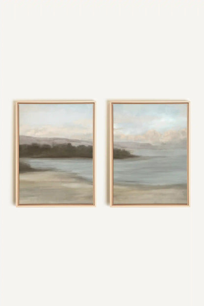 DUO VOILE DE RIVAGE, 2 Oeuvres sur toile étirée, encadré Naturel Clair