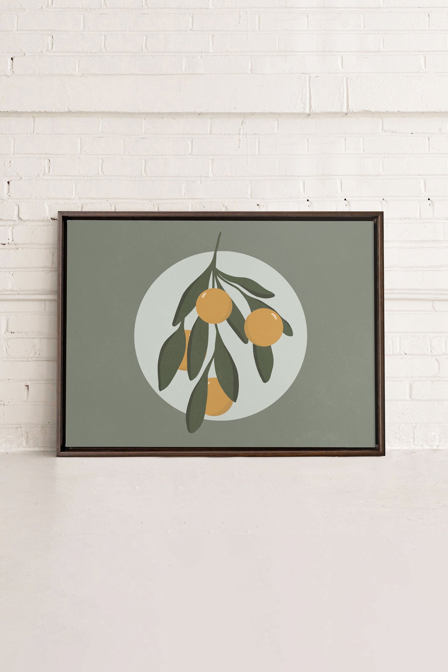 OLEKA CANVAS - LUNAR CITRUS, Oeuvre sur toile étirée, encadré Brun Noyer