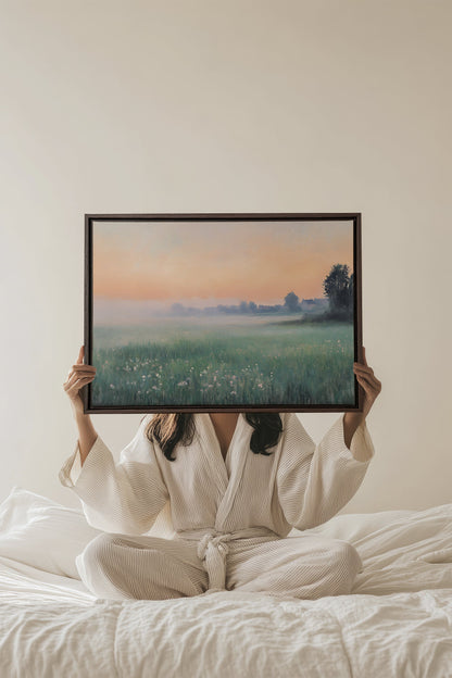 OLEKA CANVAS - LUEUR DU MATIN, Oeuvre sur toile étirée, encadré Brun Noyer