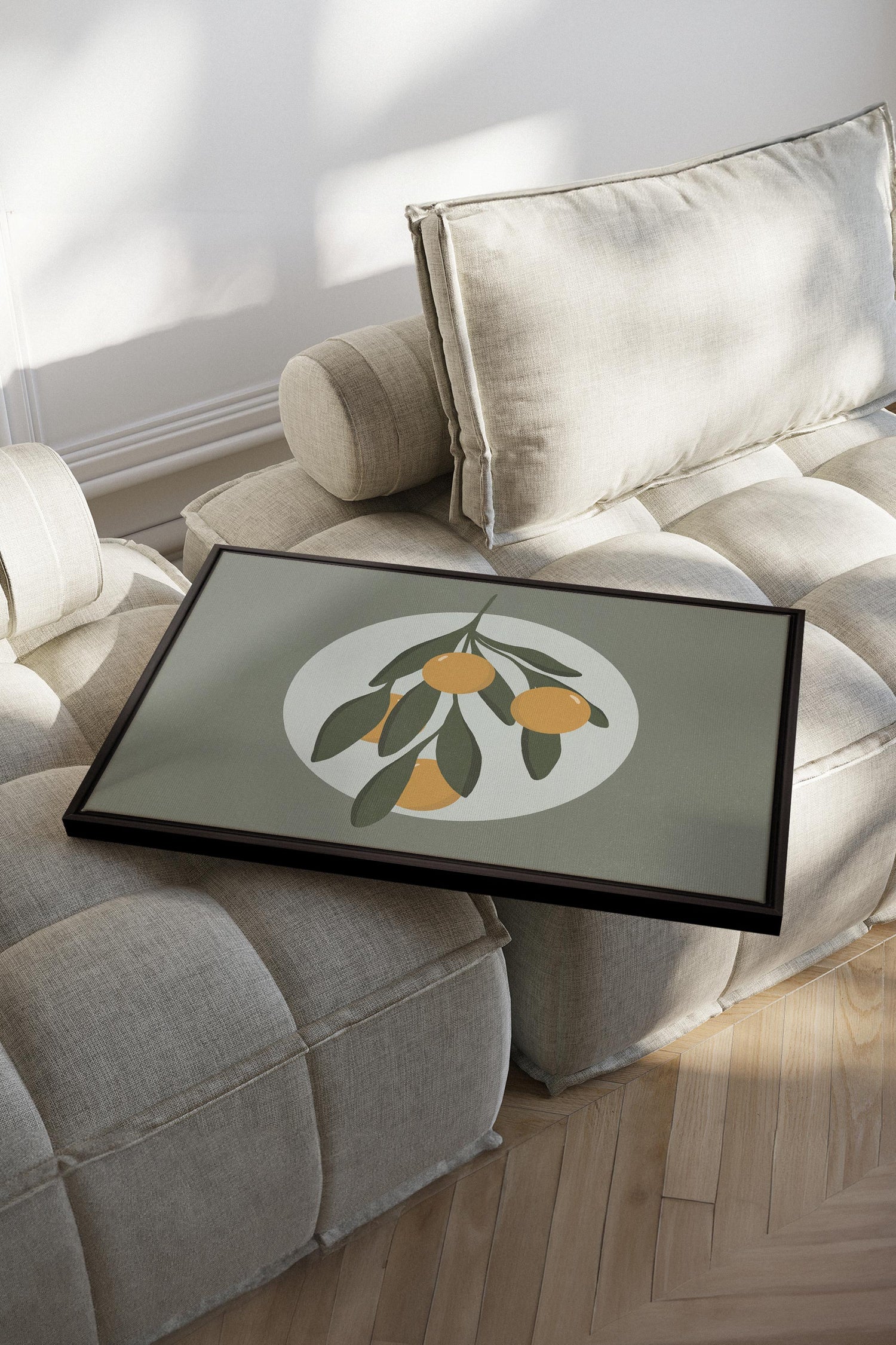 OLEKA CANVAS - LUNAR CITRUS, Oeuvre sur toile étirée, encadré Noir