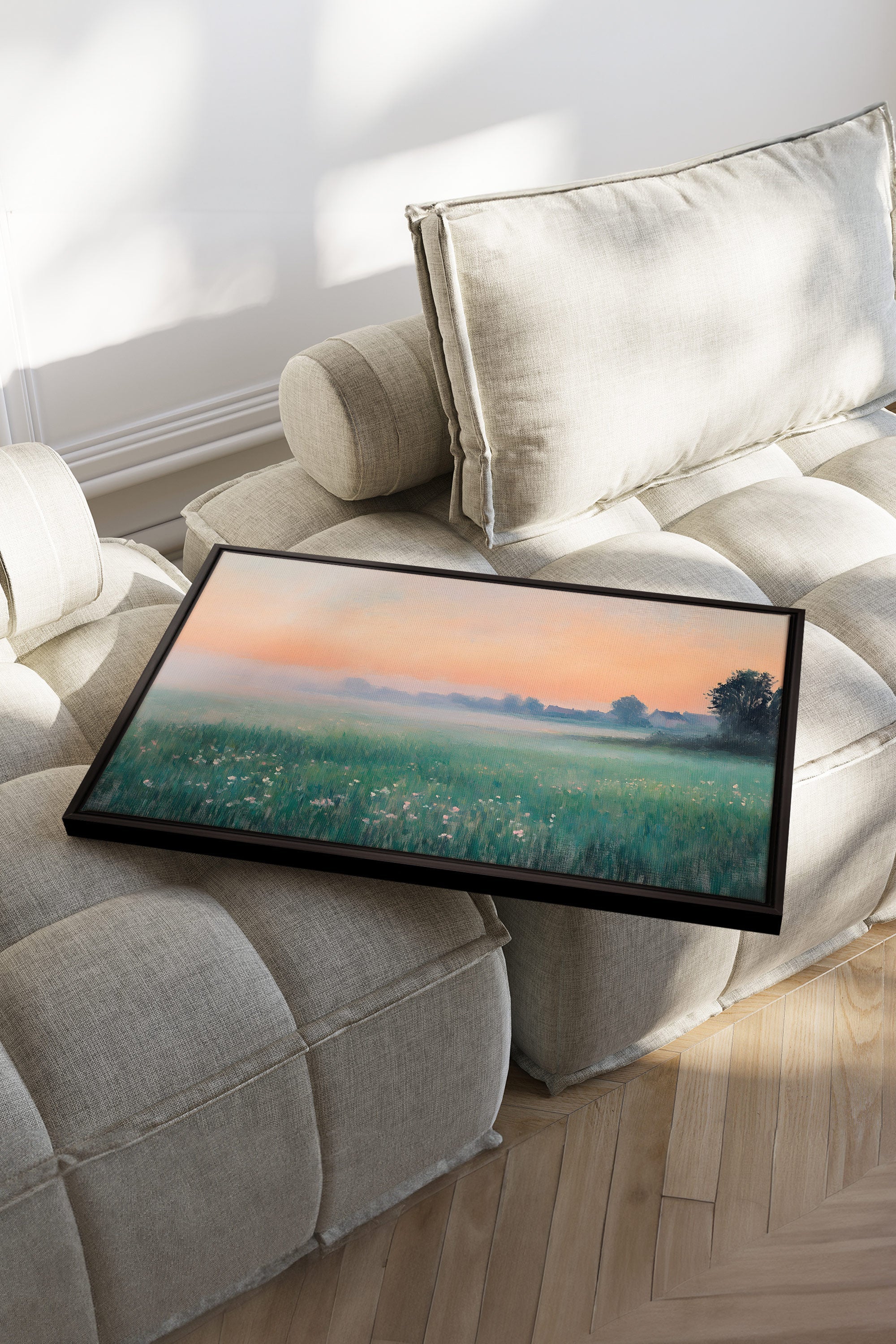 OLEKA CANVAS - LUEUR DU MATIN, Oeuvre sur toile étirée, encadré Noir