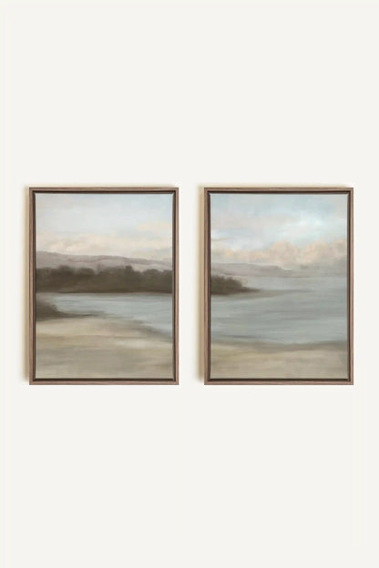 DUO VOILE DE RIVAGE, 2 Works on stretched canvas, framed Oak Brown
