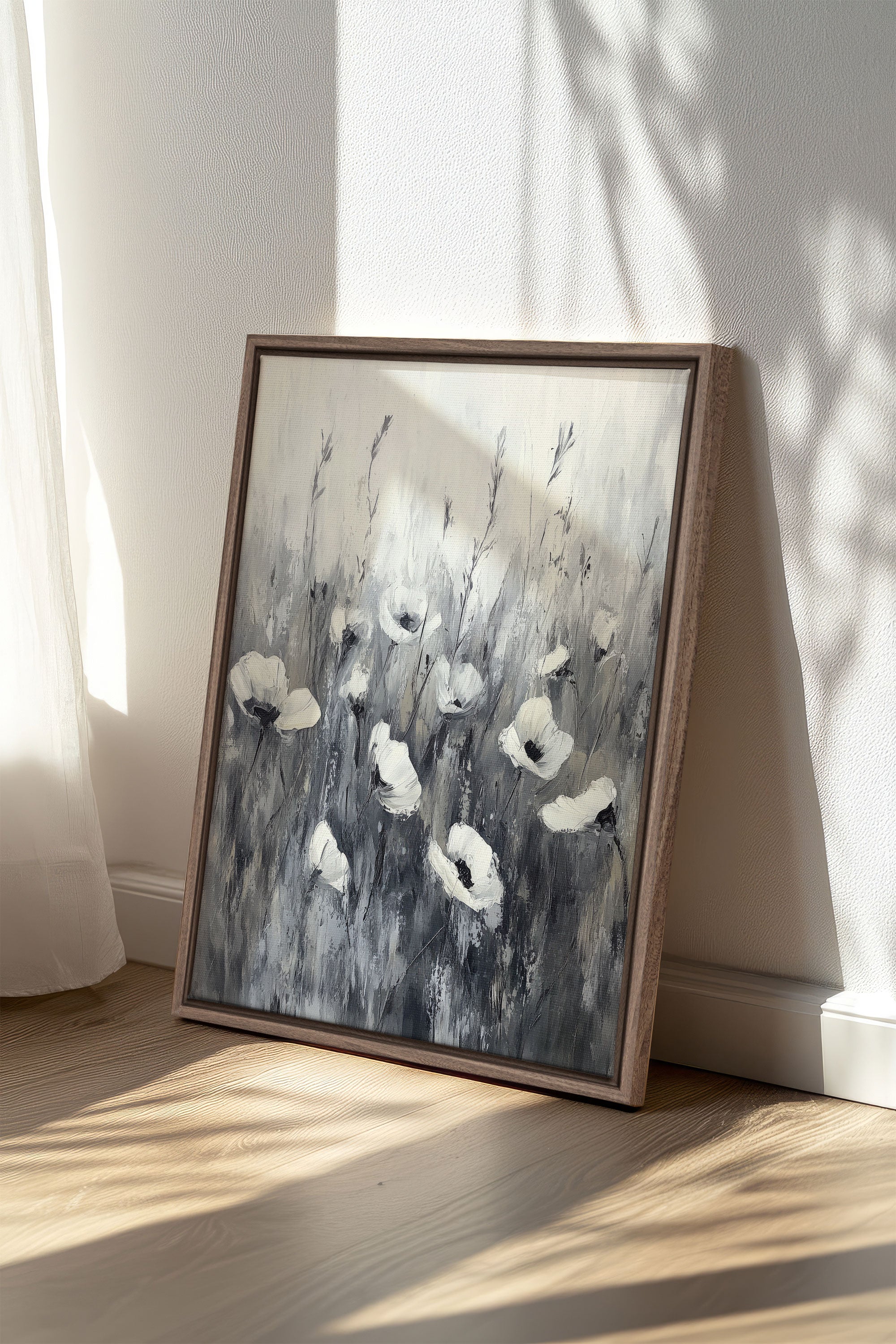 OLEKA CANVAS - WHITE VEIL, Oeuvre sur toile étirée, encadré Brun Chêne