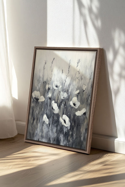 OLEKA CANVAS - WHITE VEIL, Oeuvre sur toile étirée, encadré Brun Chêne