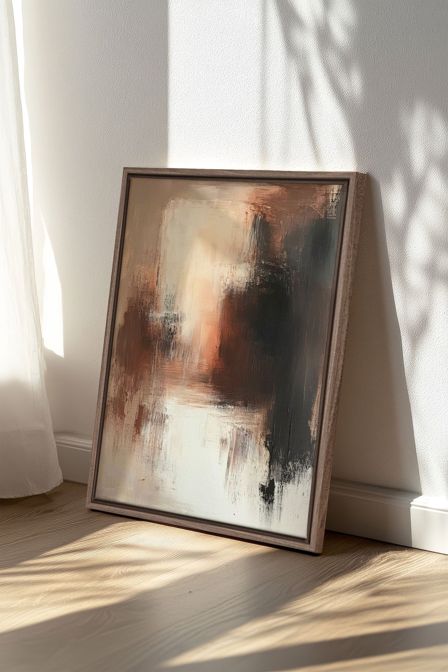 OLEKA CANVAS - MUTED FLAMES, Oeuvre sur toile étirée, encadré Brun Chêne