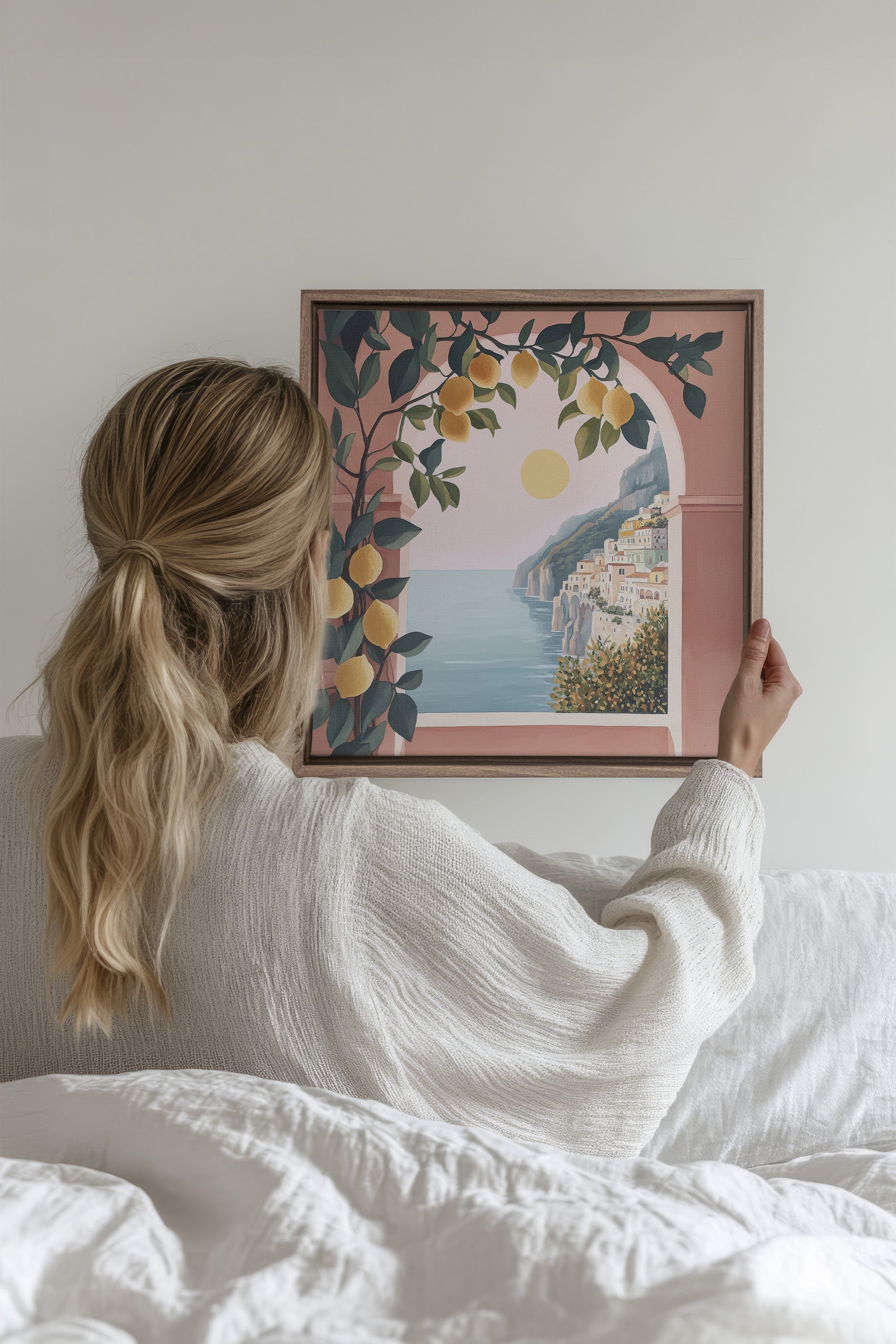 OLEKA CANVAS - LIMONADE ROSE, Oeuvre sur toile étirée, encadré Brun Chêne