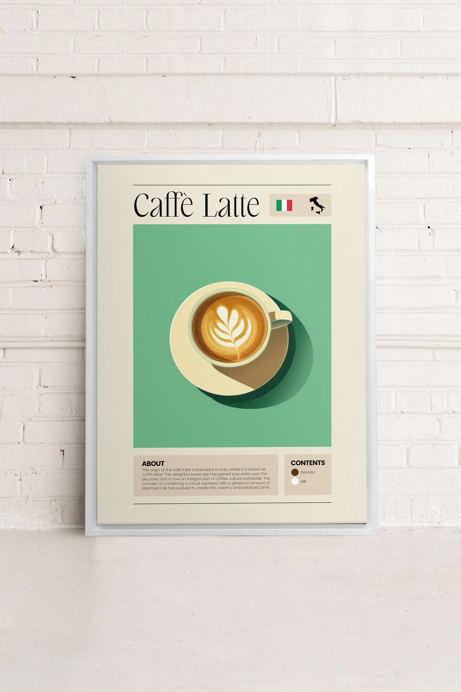 OLEKA CANVAS - CAFFÈ LATTE, Oeuvre sur toile étirée, encadré Blanc