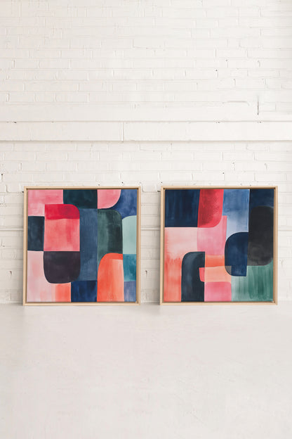 DUO ÉCLATS COLORÉS, 2 Oeuvres sur toile étirée, encadré Naturel Clair