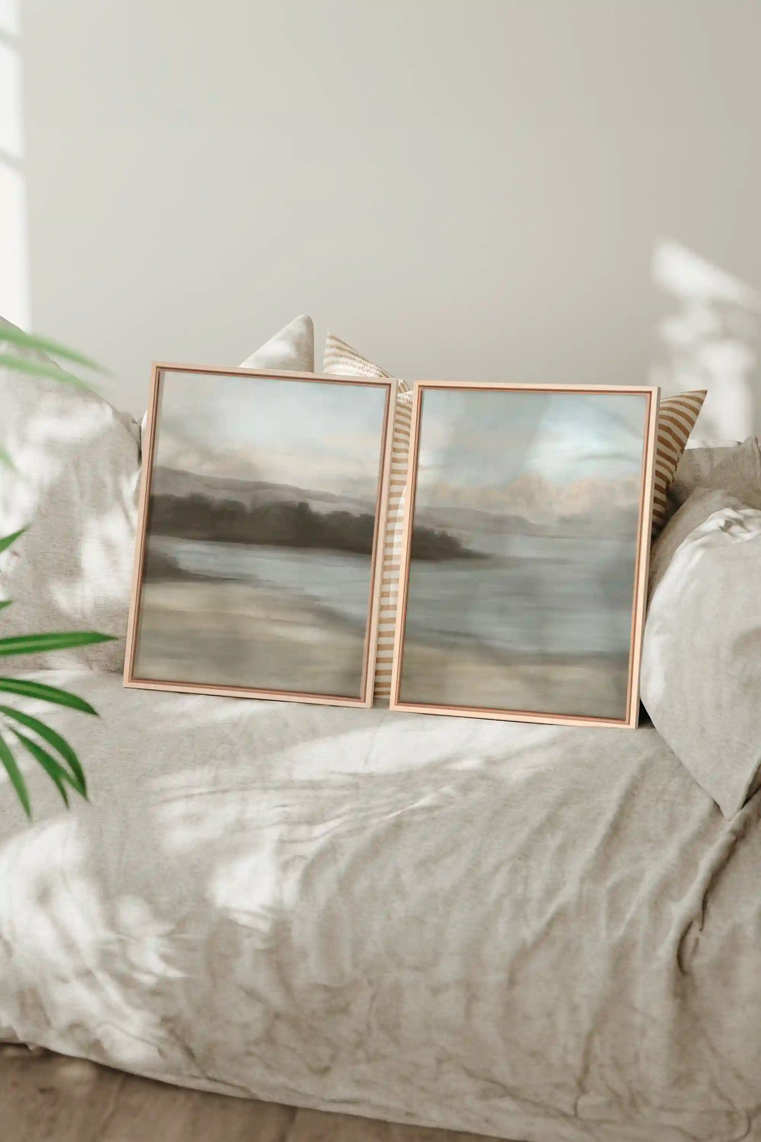 DUO VOILE DE RIVAGE, 2 Oeuvres sur toile étirée, encadré Naturel Clair