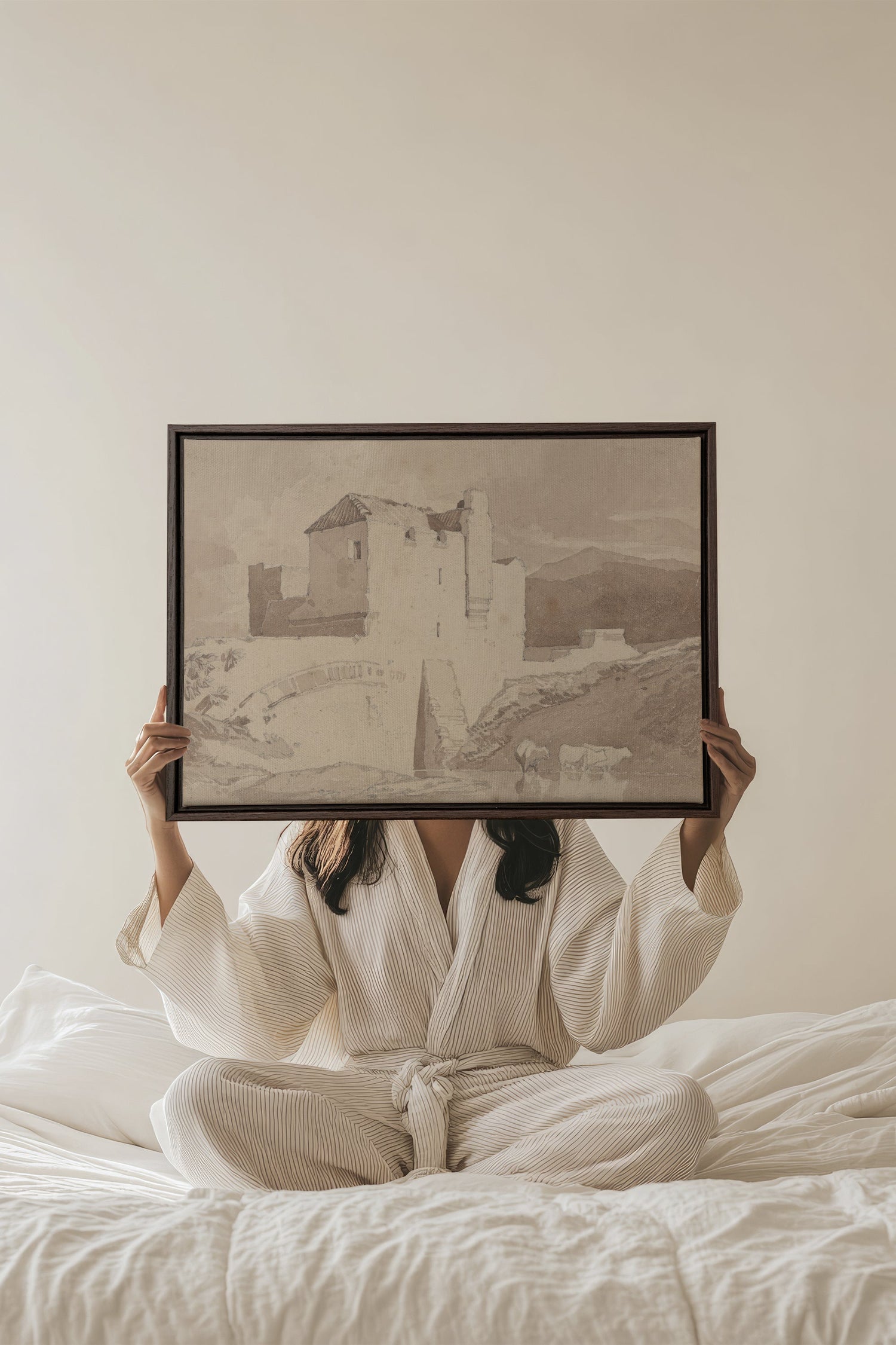 OLEKA CANVAS - STONE AND STREAM, Oeuvre sur toile étirée, encadré Brun Noyer