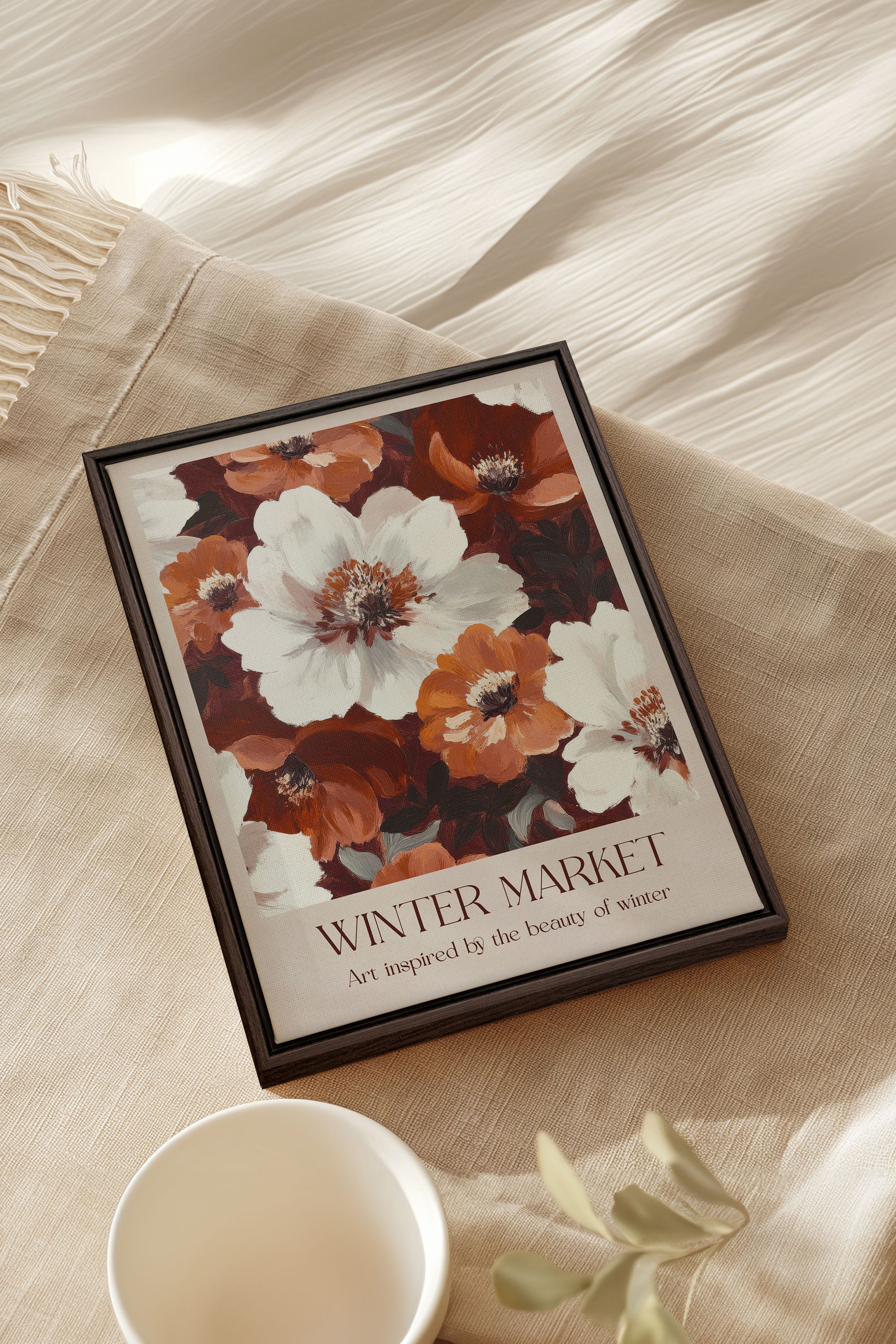 OLEKA CANVAS - MARCHÉ HIVERNAL I, Oeuvre sur toile étirée, encadré Brun Noyer