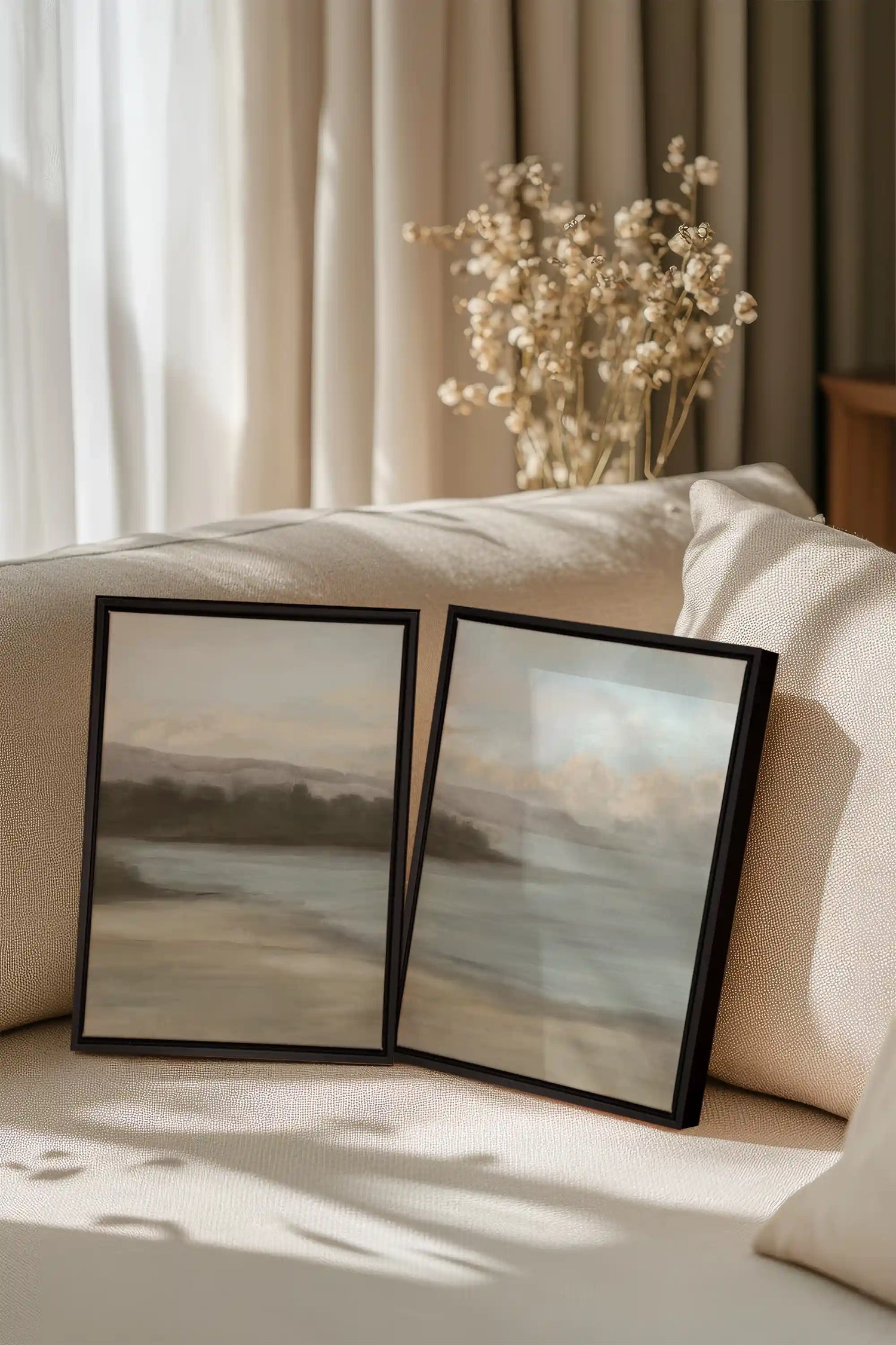 DUO VOILE DE RIVAGE, 2 Works on stretched canvas, framed Black