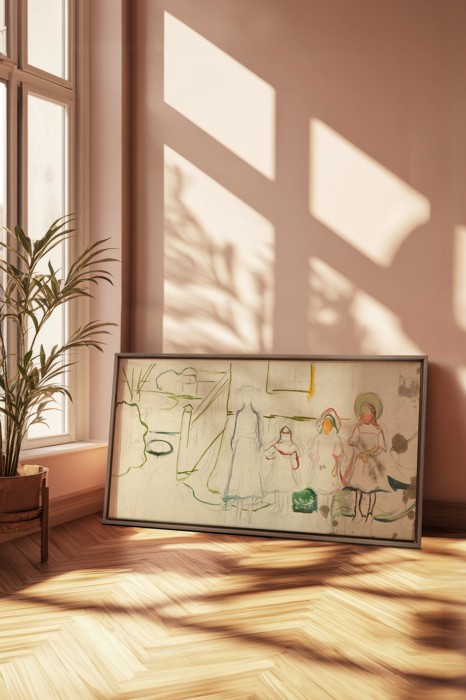 LES ABSENTES, Oeuvre sur toile étirée, encadré Brun Chêne