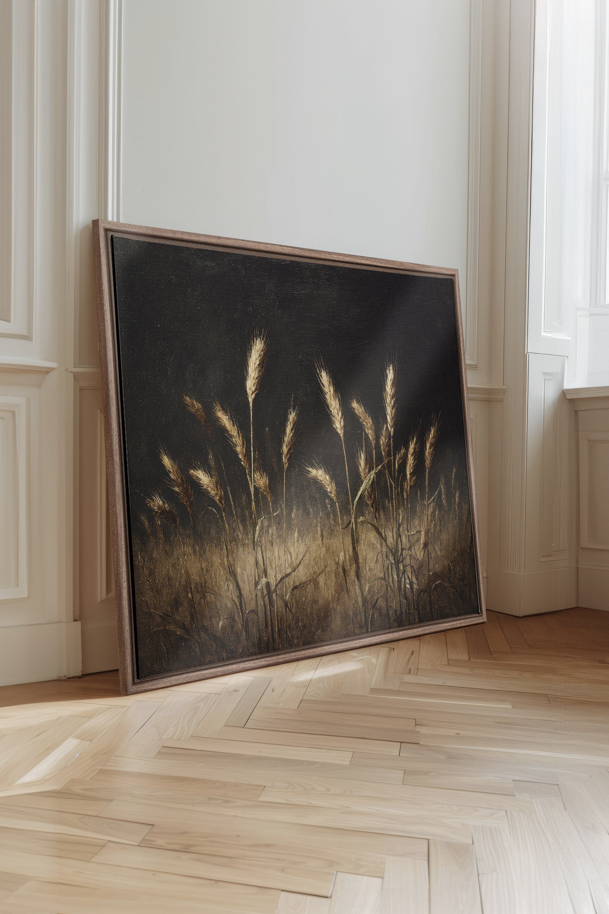 TWILIGHT FIELDS, Work on stretched canvas, framed Oak Brown