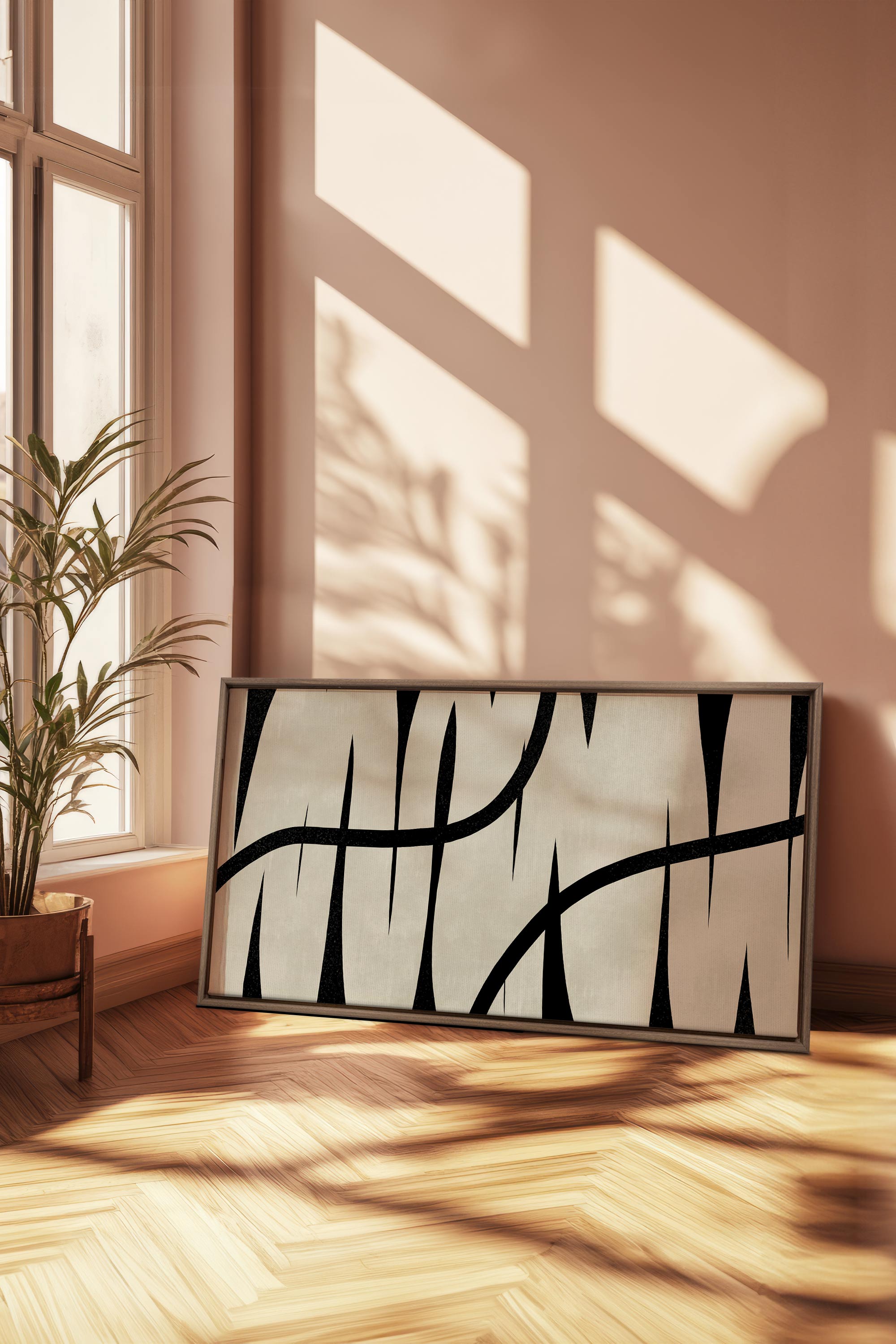 OLEKA CANVAS - DARK INTERTWINE, Oeuvre sur toile étirée, encadré Brun Chêne