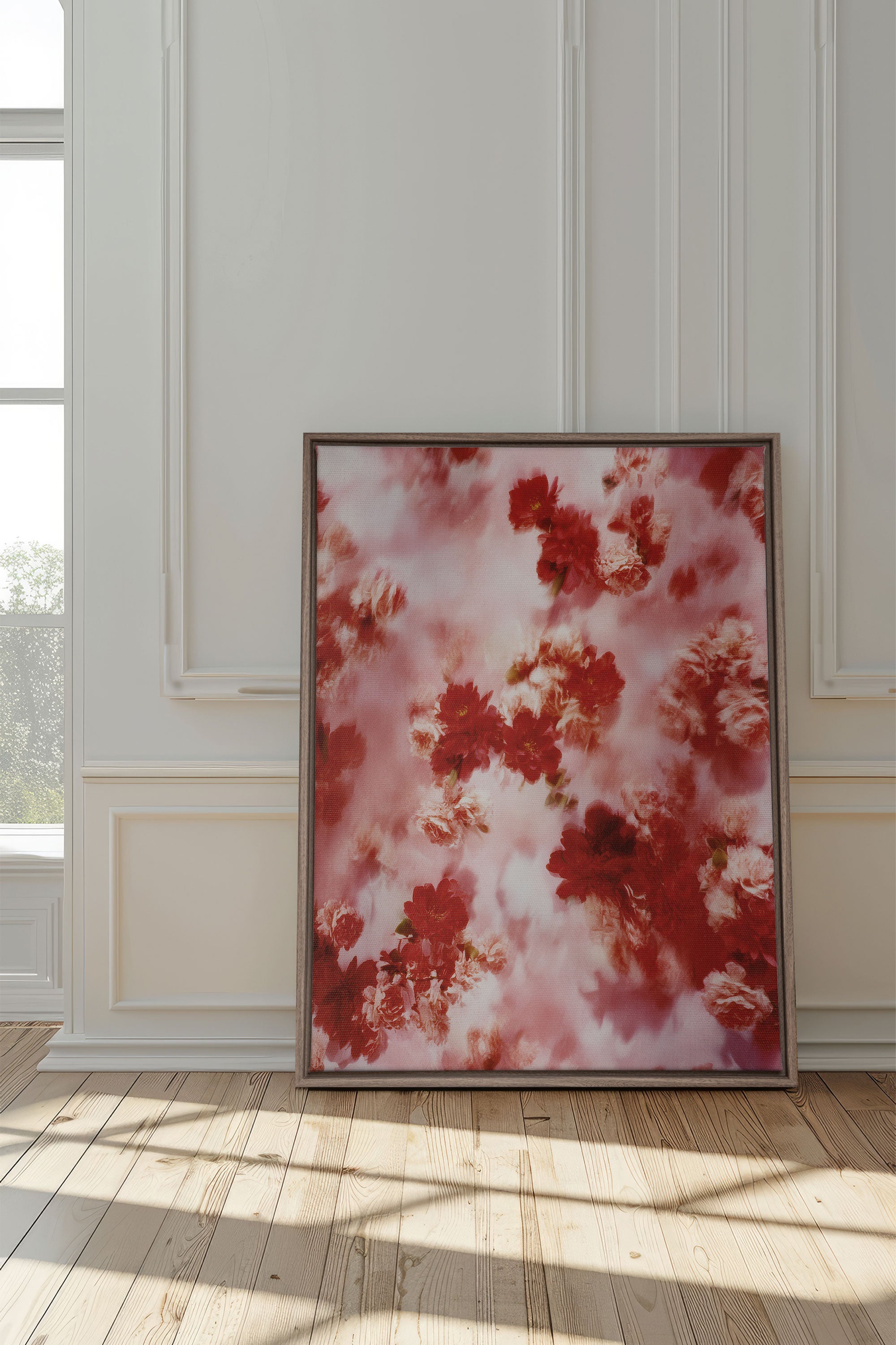 RÊVE ÉCARLATE, Artwork on stretched canvas, framed in Brown Oak