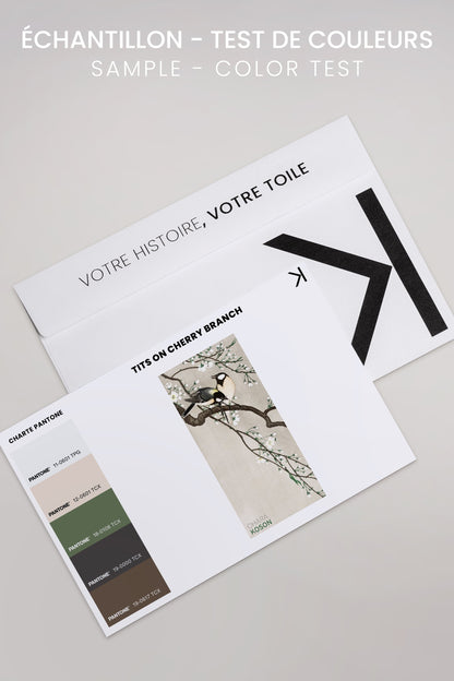 OLEKA CANVAS - PARIDÉS SUR BRANCHE DE CERISIERS, Oeuvre sur toile étirée, encadré Noir