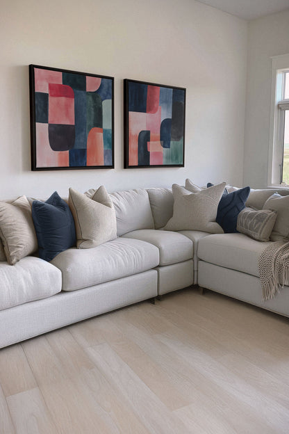 OLEKA CANVAS - DUO ÉCLATS COLORÉS, 2 Oeuvres sur toile étirée, encadré Noir