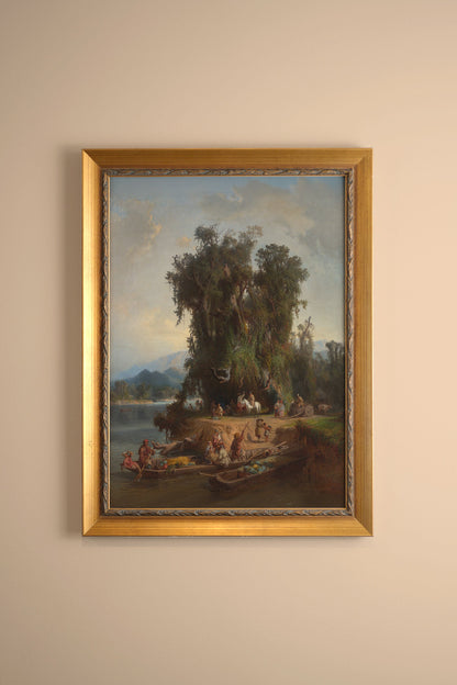 LES RIVES DU TEMPS, Artwork on rigid canvas, framed in Vintage Gold