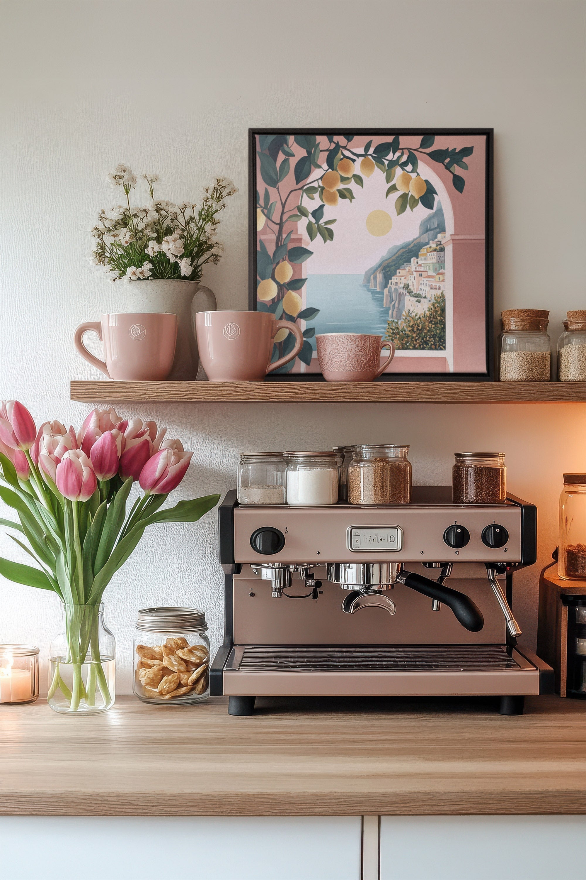 OLEKA CANVAS - LIMONADE ROSE, Oeuvre sur toile étirée, encadré Noir