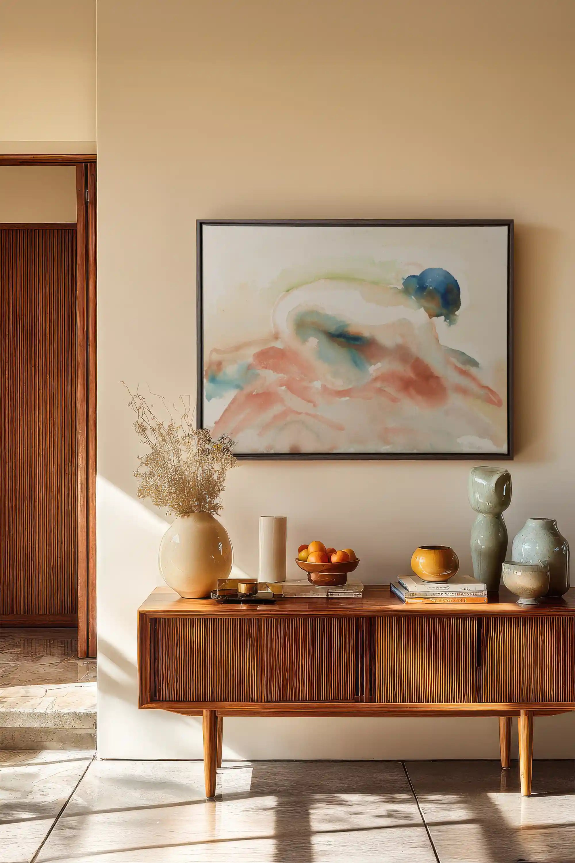 CORAL DRIFT, Work on stretched canvas, framed Walnut Brown