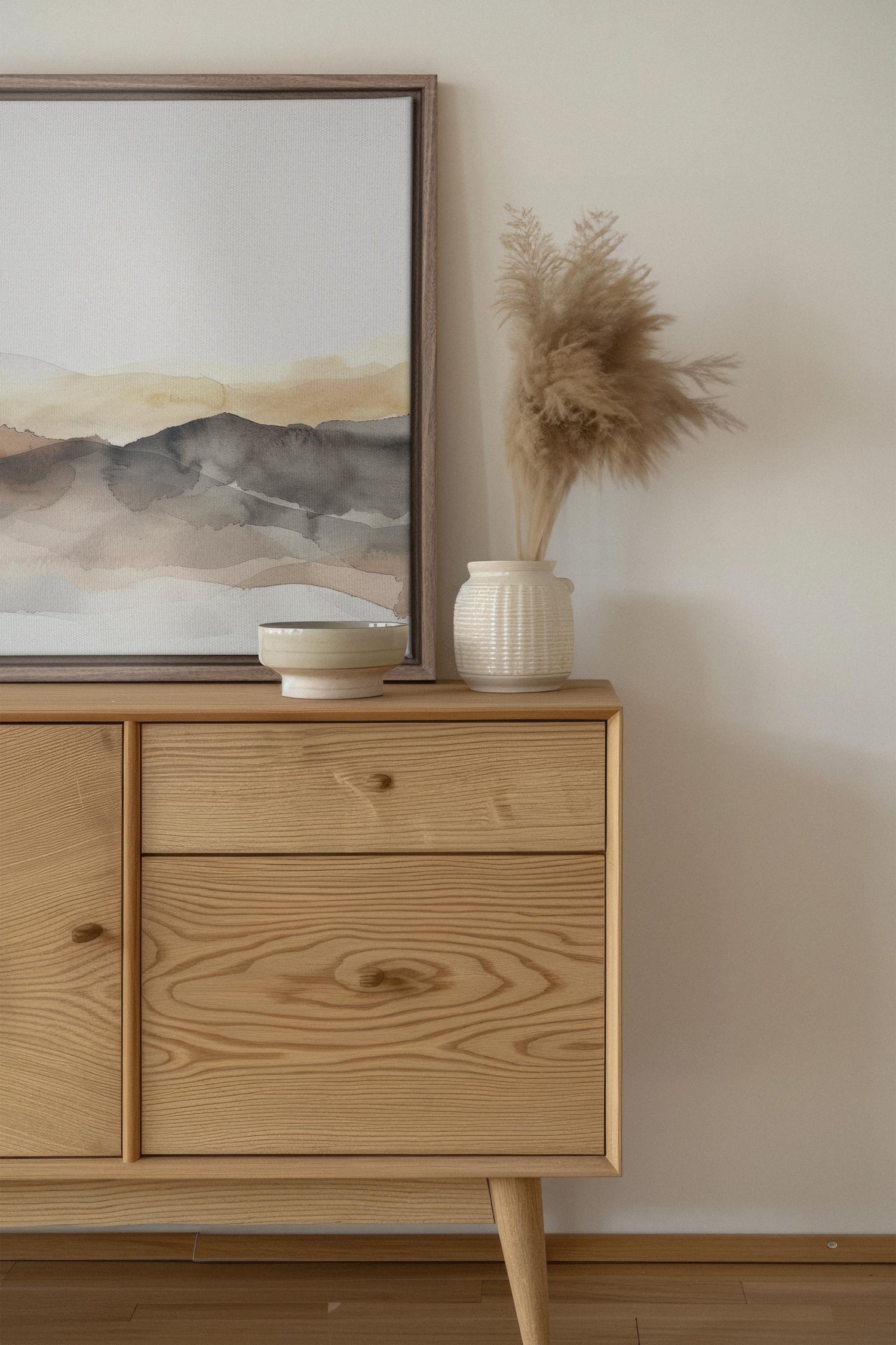 OLEKA CANVAS - MUTED LINES, Oeuvre sur toile étirée, encadré Brun Chêne