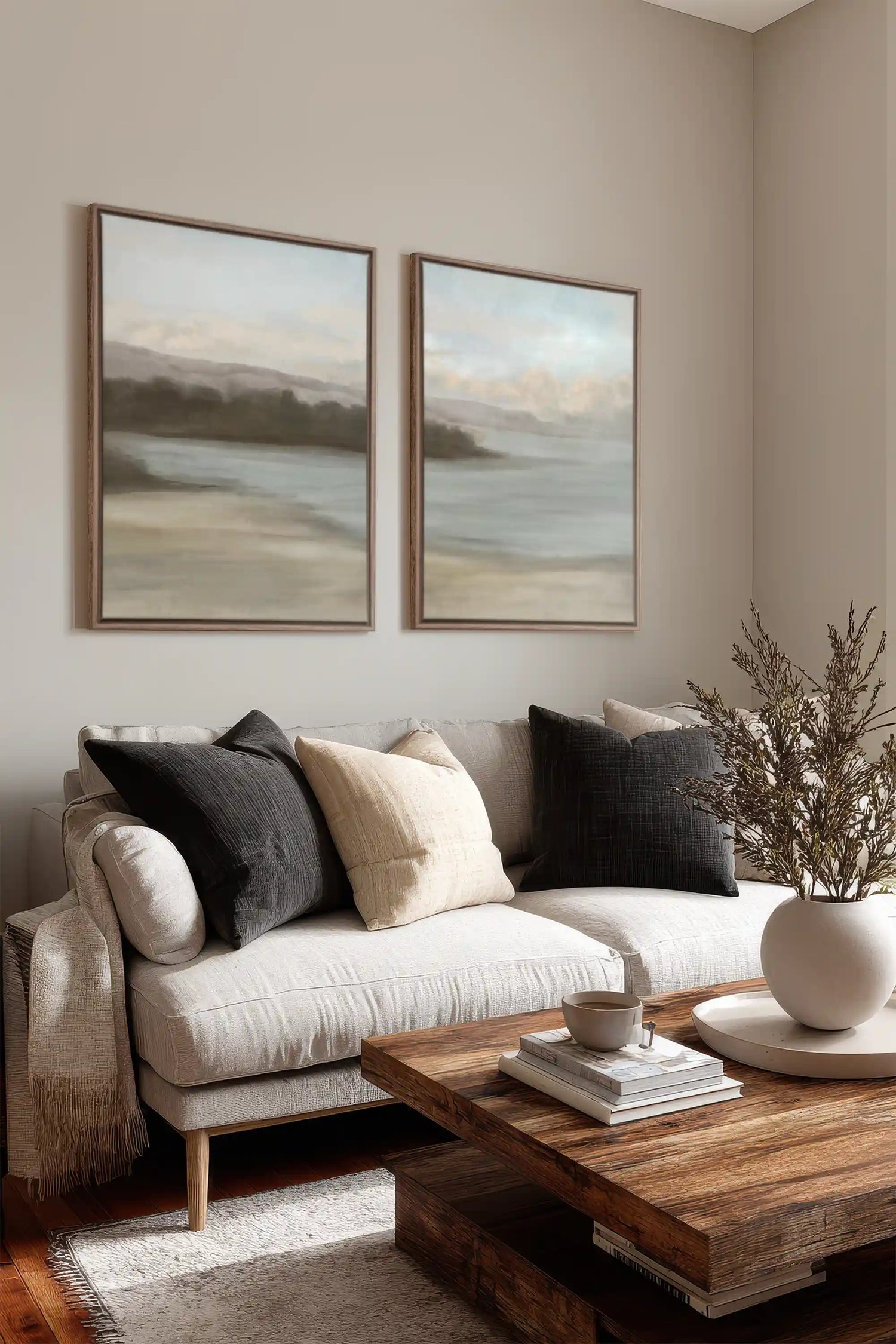 DUO VOILE DE RIVAGE, 2 Works on stretched canvas, framed Oak Brown