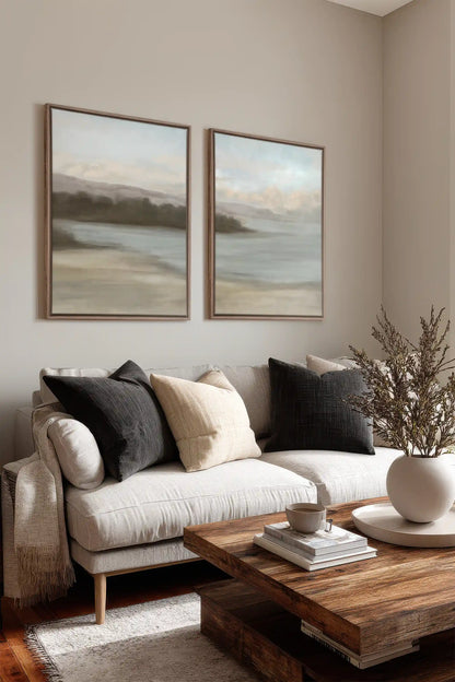 DUO VOILE DE RIVAGE, 2 Works on stretched canvas, framed Oak Brown