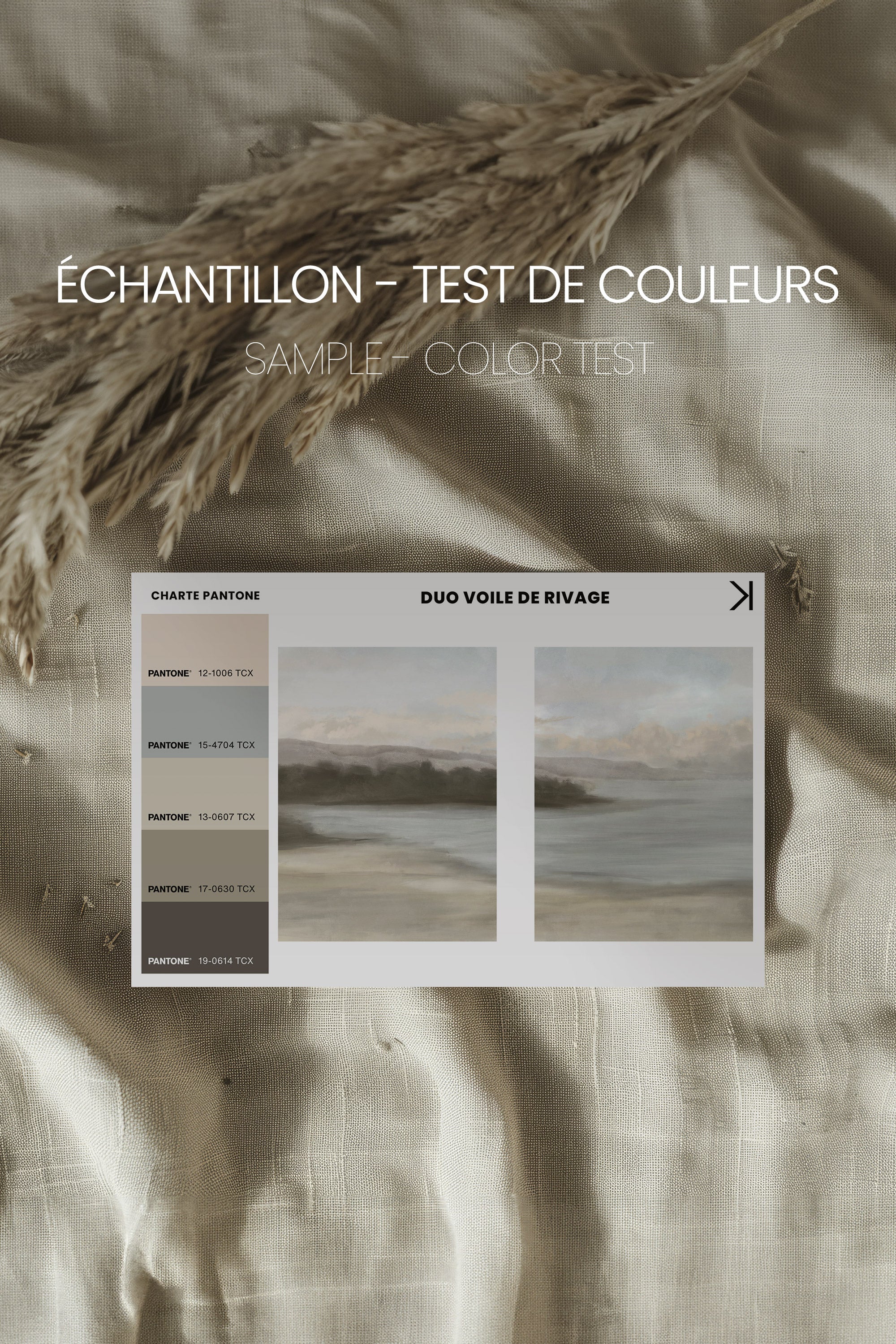 DUO VOILE DE RIVAGE, 2 Oeuvres sur toile étirée, encadré Naturel Clair