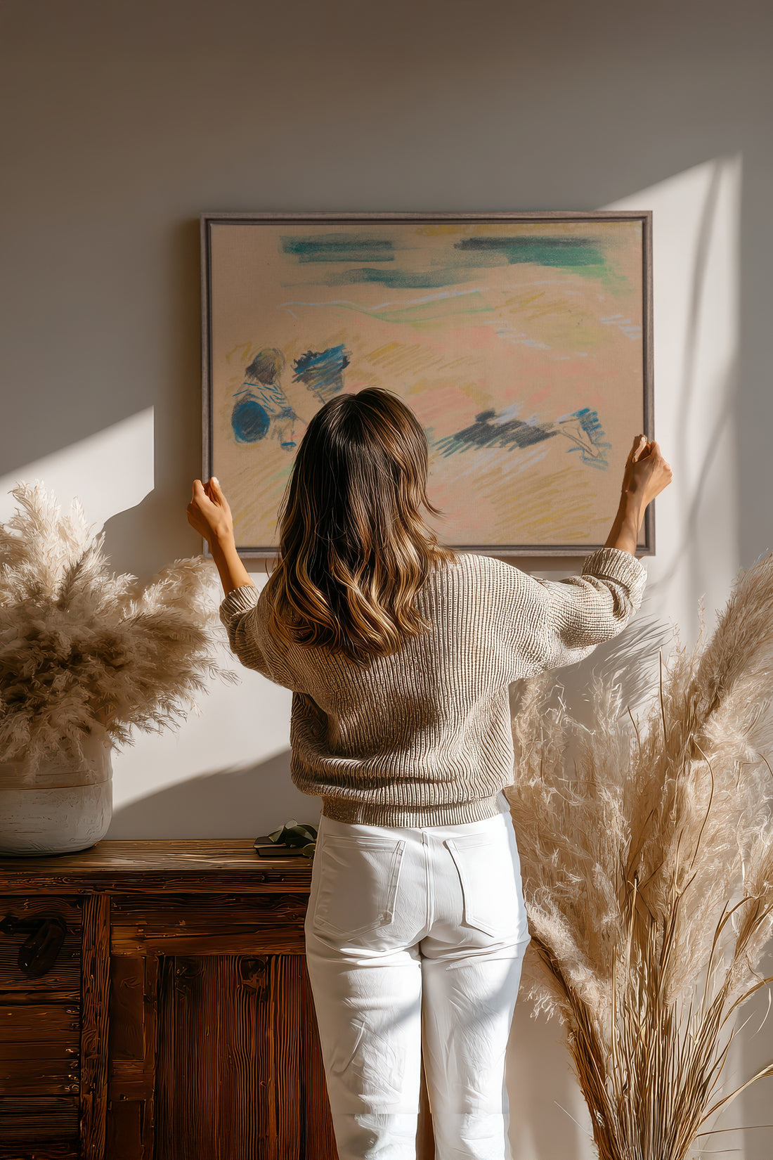 SKETCH OF LIGHT, Oeuvre sur toile étirée, encadré Brun Chêne