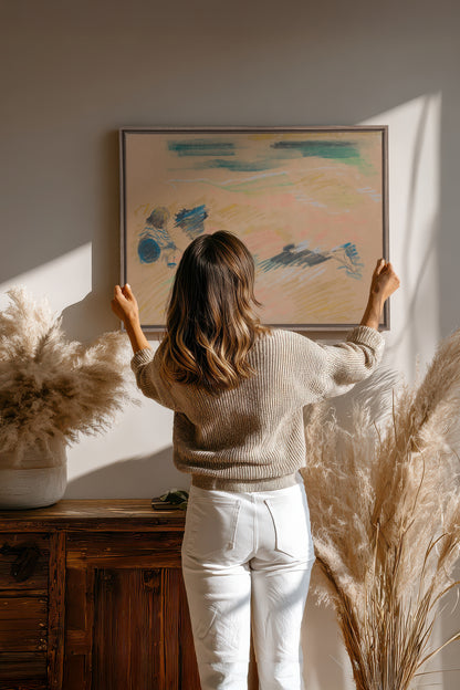 SKETCH OF LIGHT, Oeuvre sur toile étirée, encadré Brun Chêne