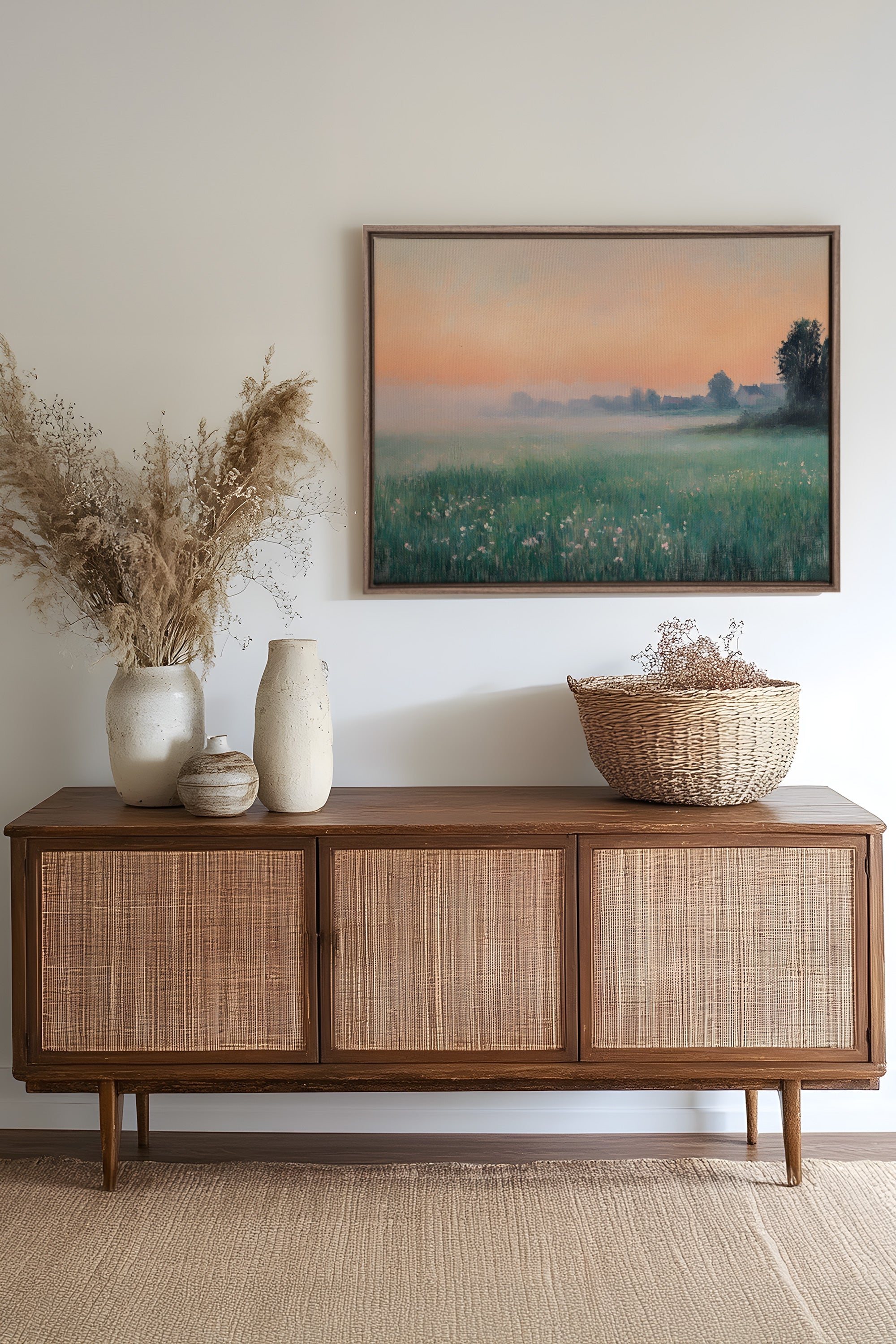 OLEKA CANVAS - LUEUR DU MATIN, Oeuvre sur toile étirée, encadré Brun Chêne