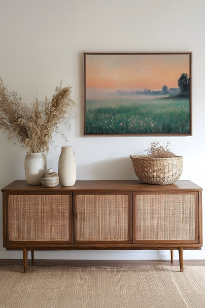 OLEKA CANVAS - LUEUR DU MATIN, Oeuvre sur toile étirée, encadré Brun Chêne