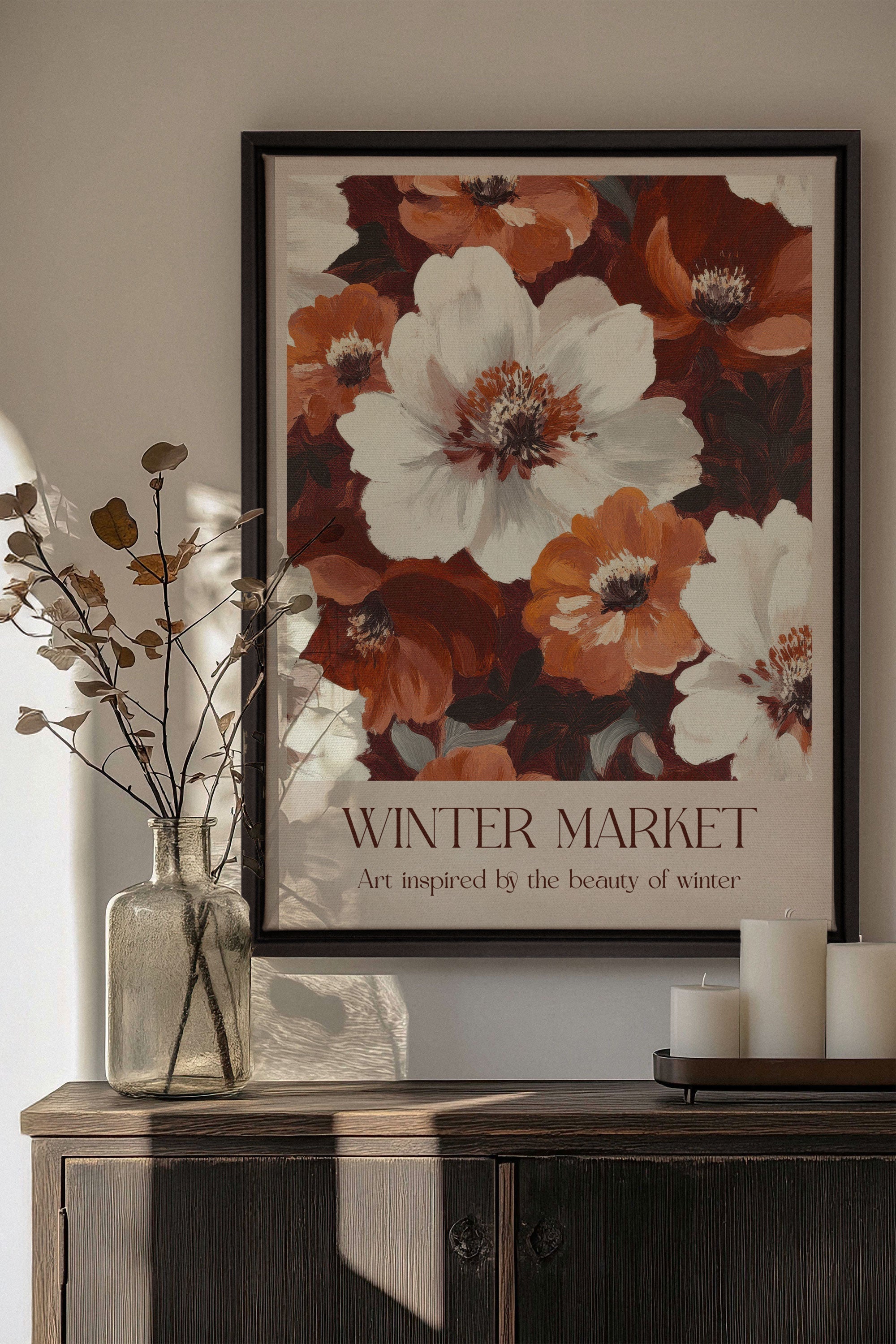 OLEKA CANVAS - MARCHÉ HIVERNAL I, Oeuvre sur toile étirée, encadré Noir