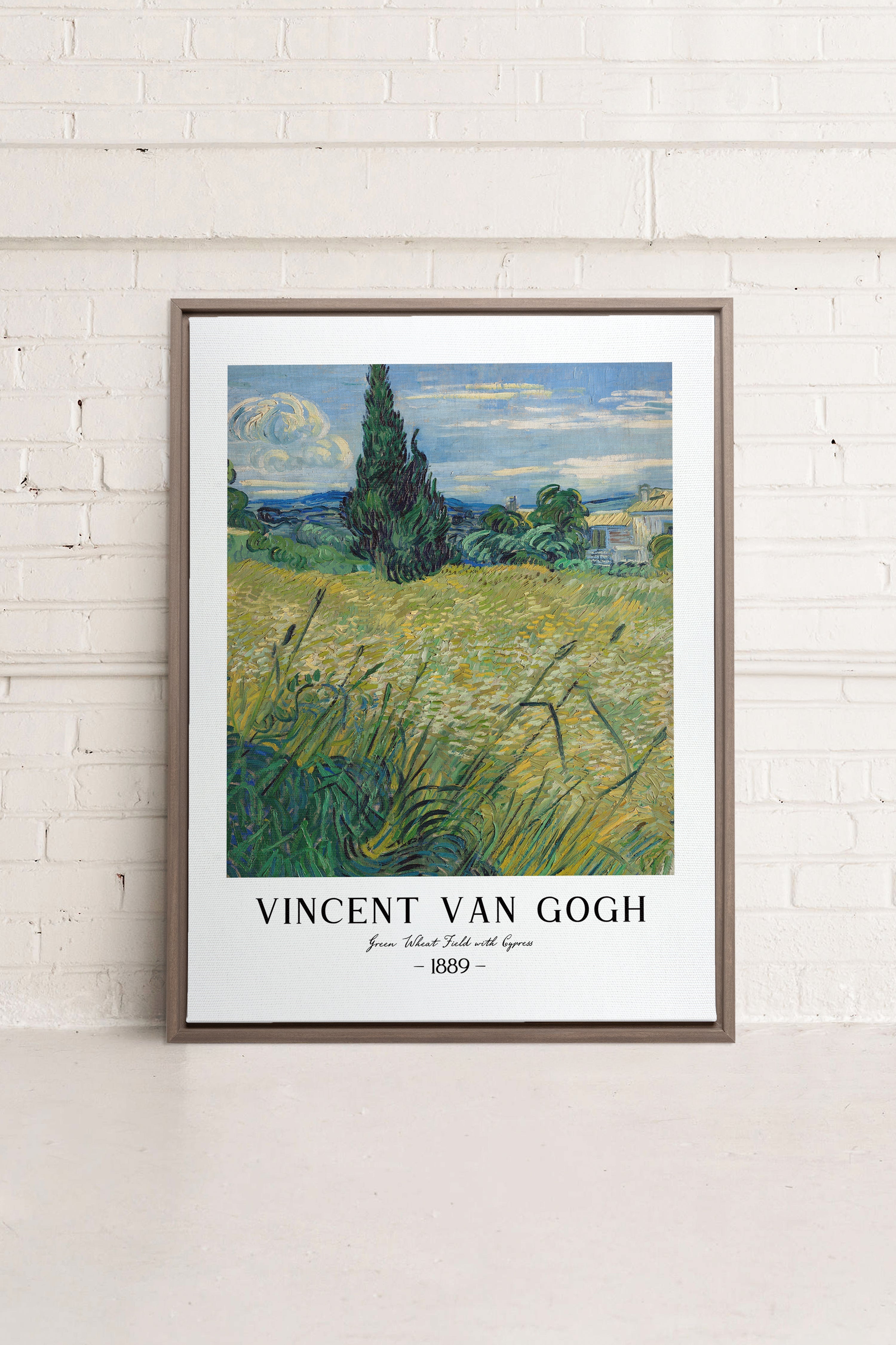 OLEKA CANVAS - GREEN WHEAT FIELD, Oeuvre sur toile étirée, encadré Brun Chêne