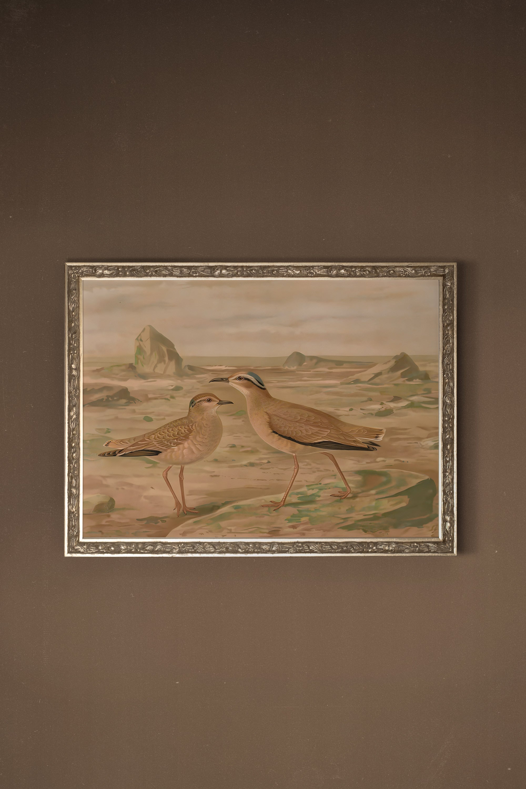 OISEAUX DE SABLE, Oeuvre sur toile rigide, encadré Vintage Argent