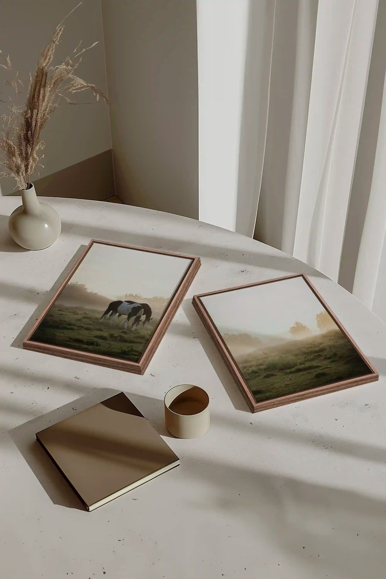 PASTURELIGHT DUO, 2 Works on stretched canvas, framed Oak Brown