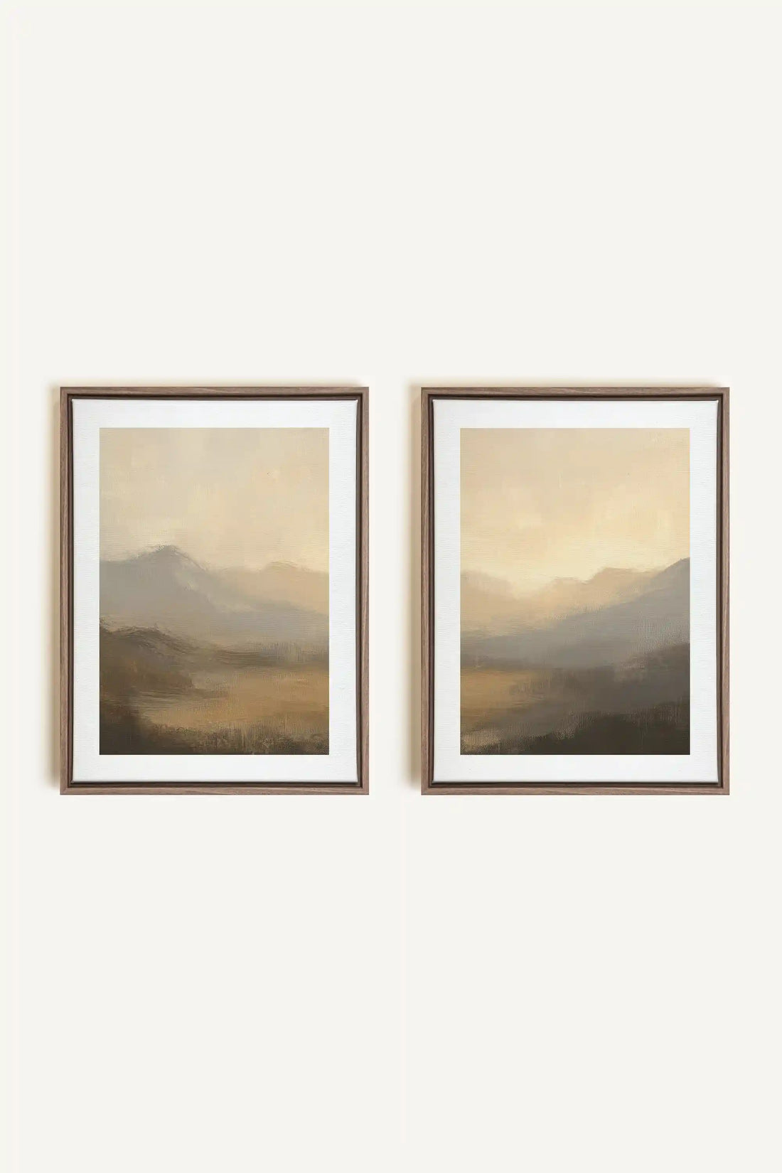 VEILED PEAKS DUO, 2 Works on stretched canvas, framed Oak Brown