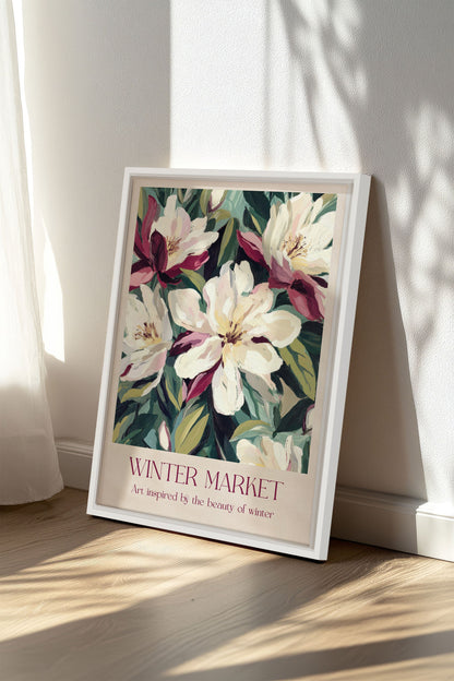 OLEKA CANVAS - MARCHÉ HIVERNAL II, Oeuvre sur toile étirée, encadré Blanc