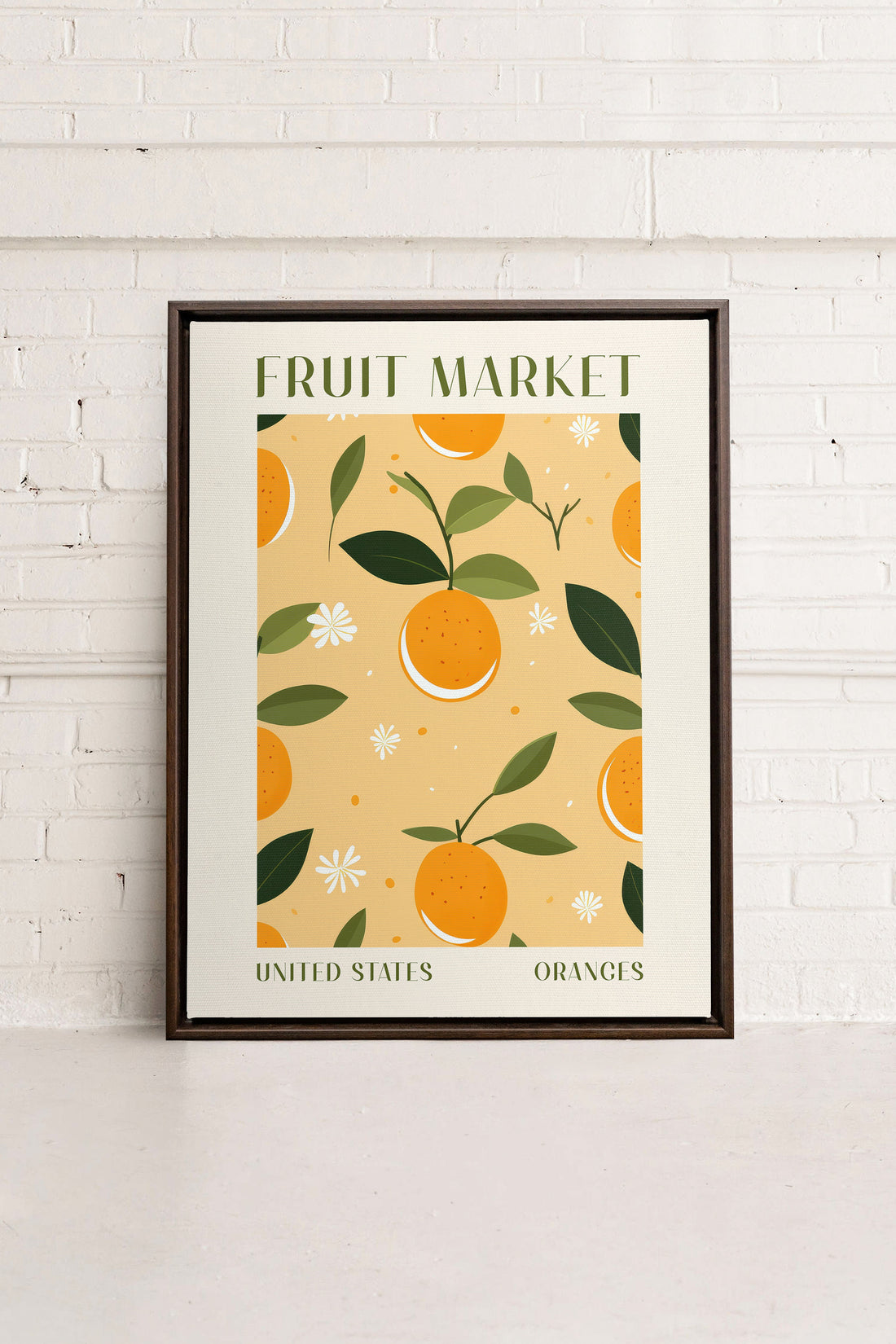 OLEKA CANVAS - ORANGE TANGO, Oeuvre sur toile étirée, encadré Brun Noyer